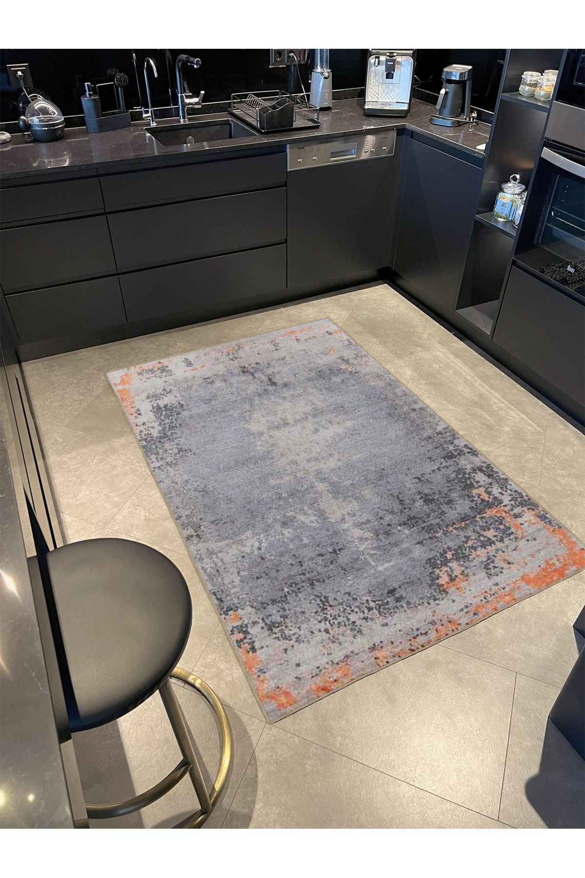 Turuncu ve Gri Etnik Modern Desenli Dokuma Taban miravip825
