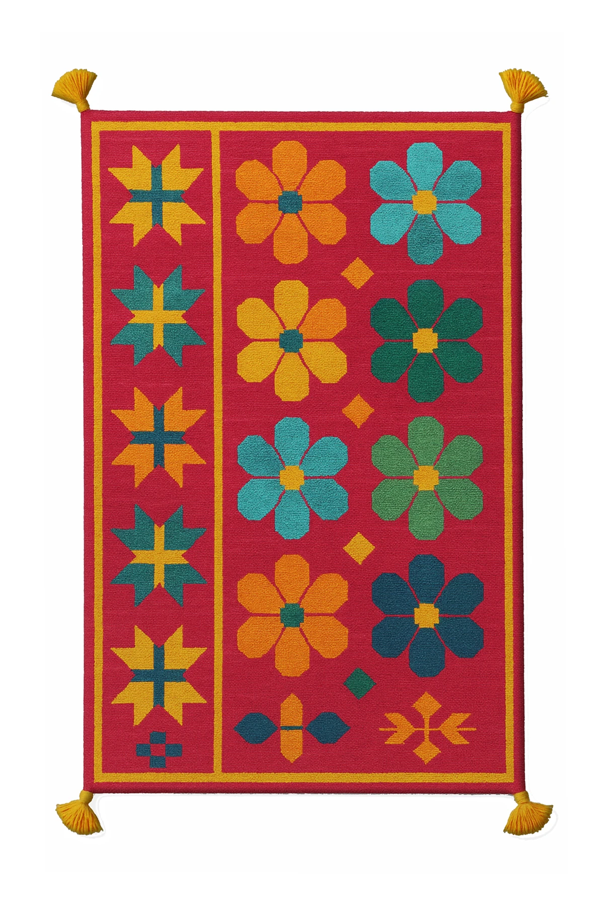 MOSSO Çiçekli Çok Renkli Desen Püsküllü Modern Dekoratif Halı mosso471