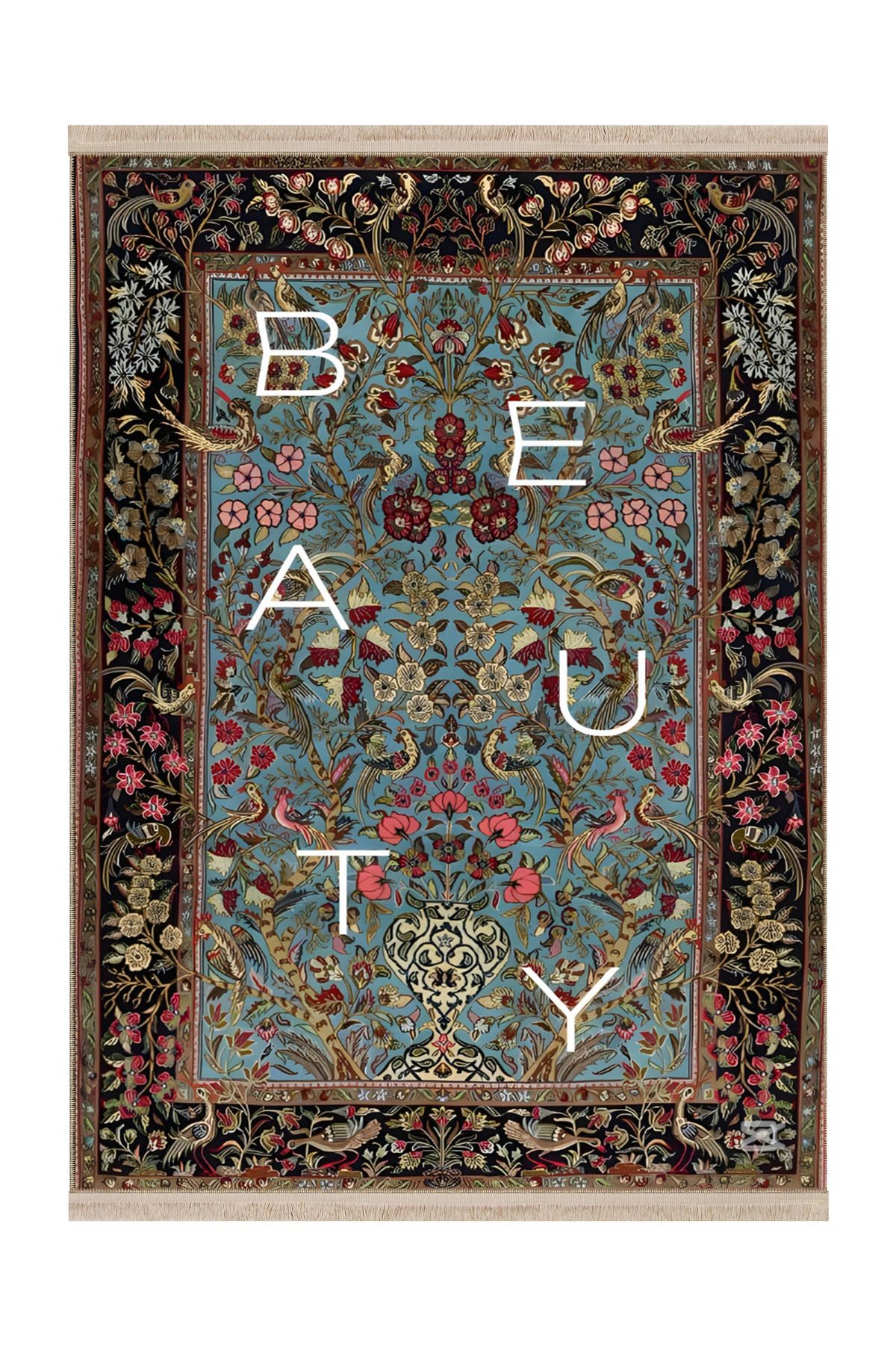 Nilla Koleksiyonu Renkli Geleneksel Desenli Beyaz Beauty Yazı Detaylı Dekoratif Halı Nilla13