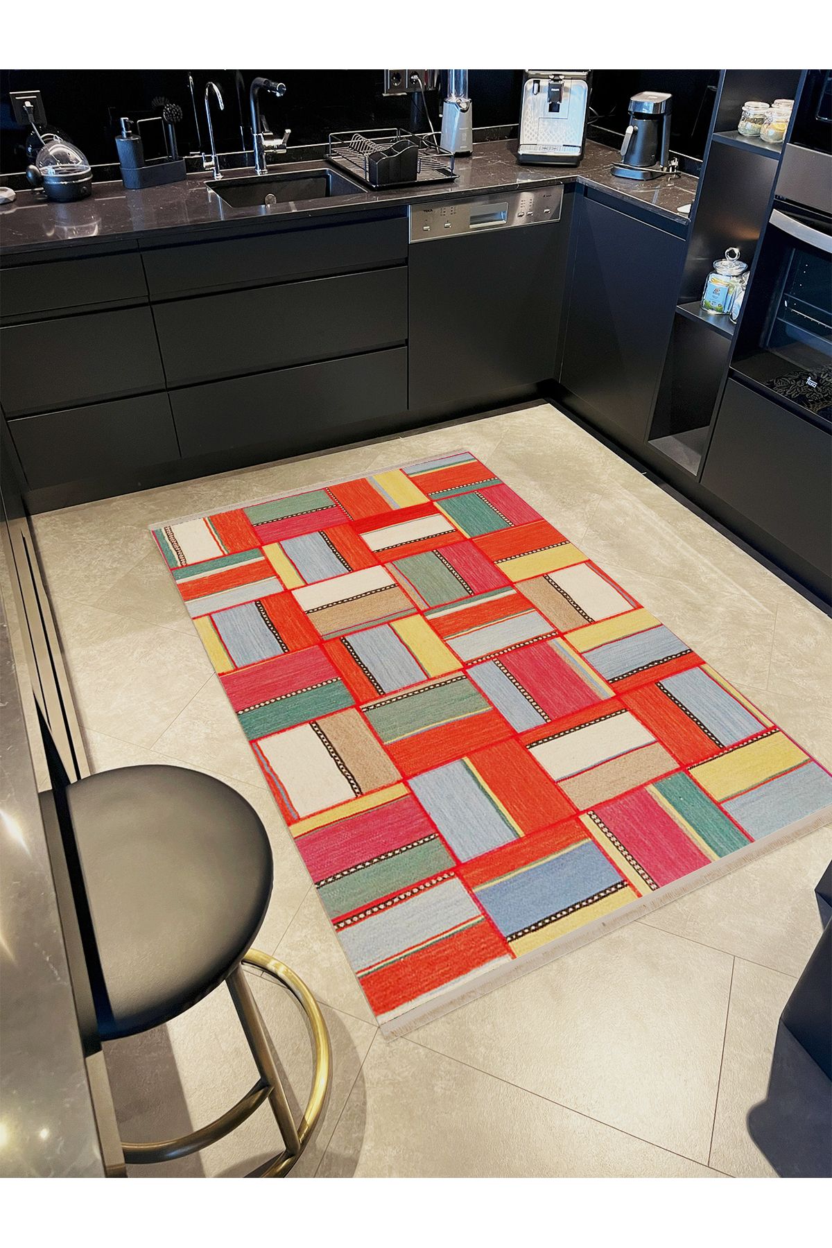 Kuzey Koleksiyonu Çok Renkli Desenli Dokuma Taban Dekoratif Halı kuzey46