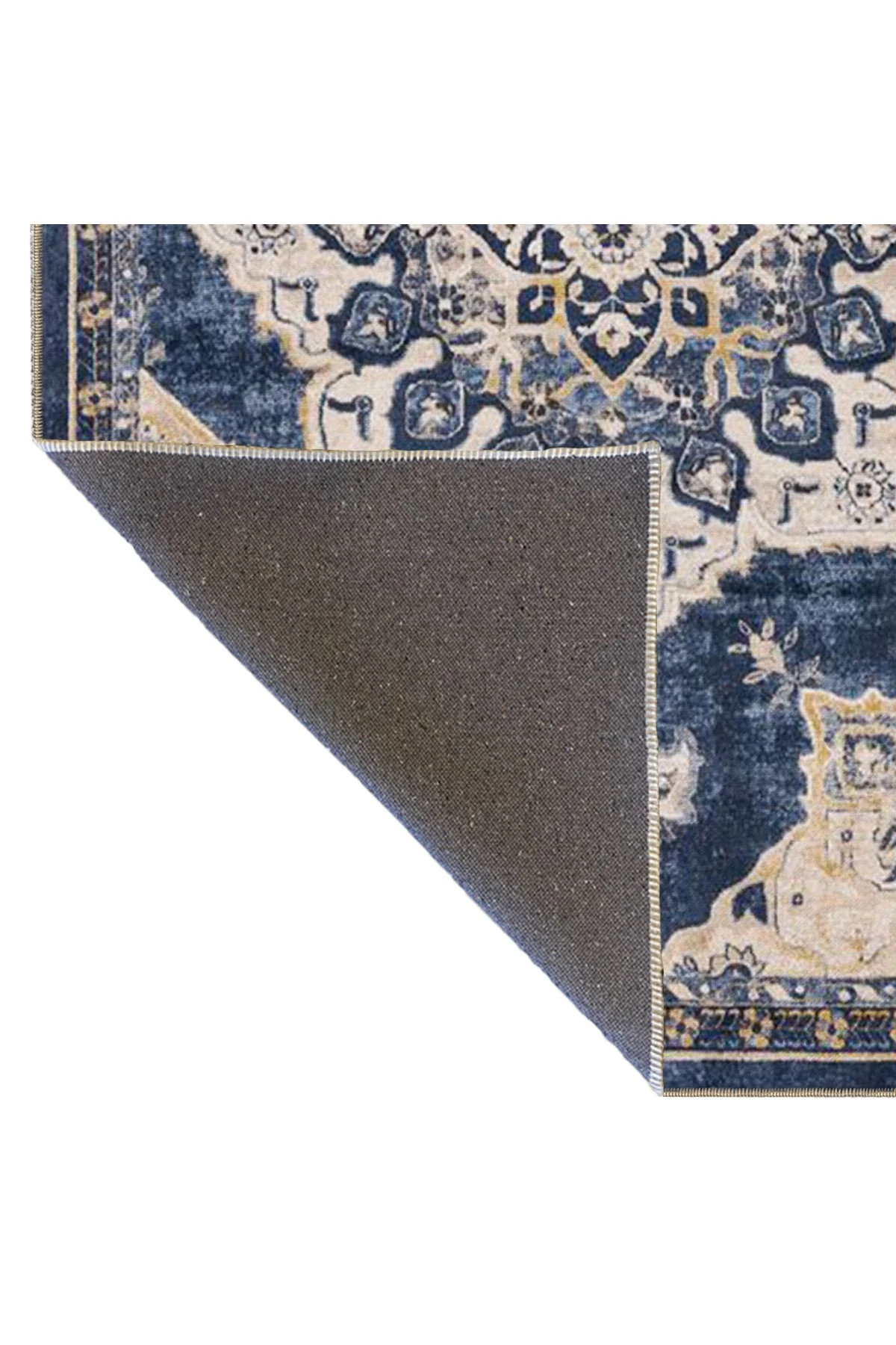 Mavi Krem Geleneksel Baklavalı Çiçekli Dokuma Taban Yıkanabilir Halı miravip8924