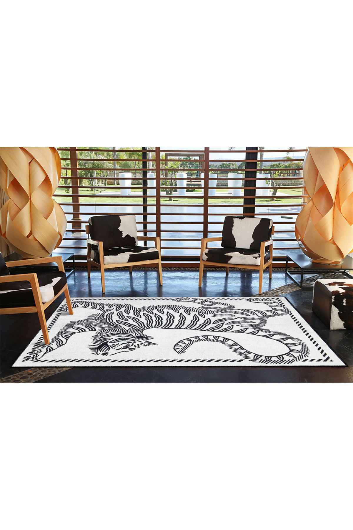 Gri Tonlarında Kaplan Desenli Dokuma Taban Halı miravip539