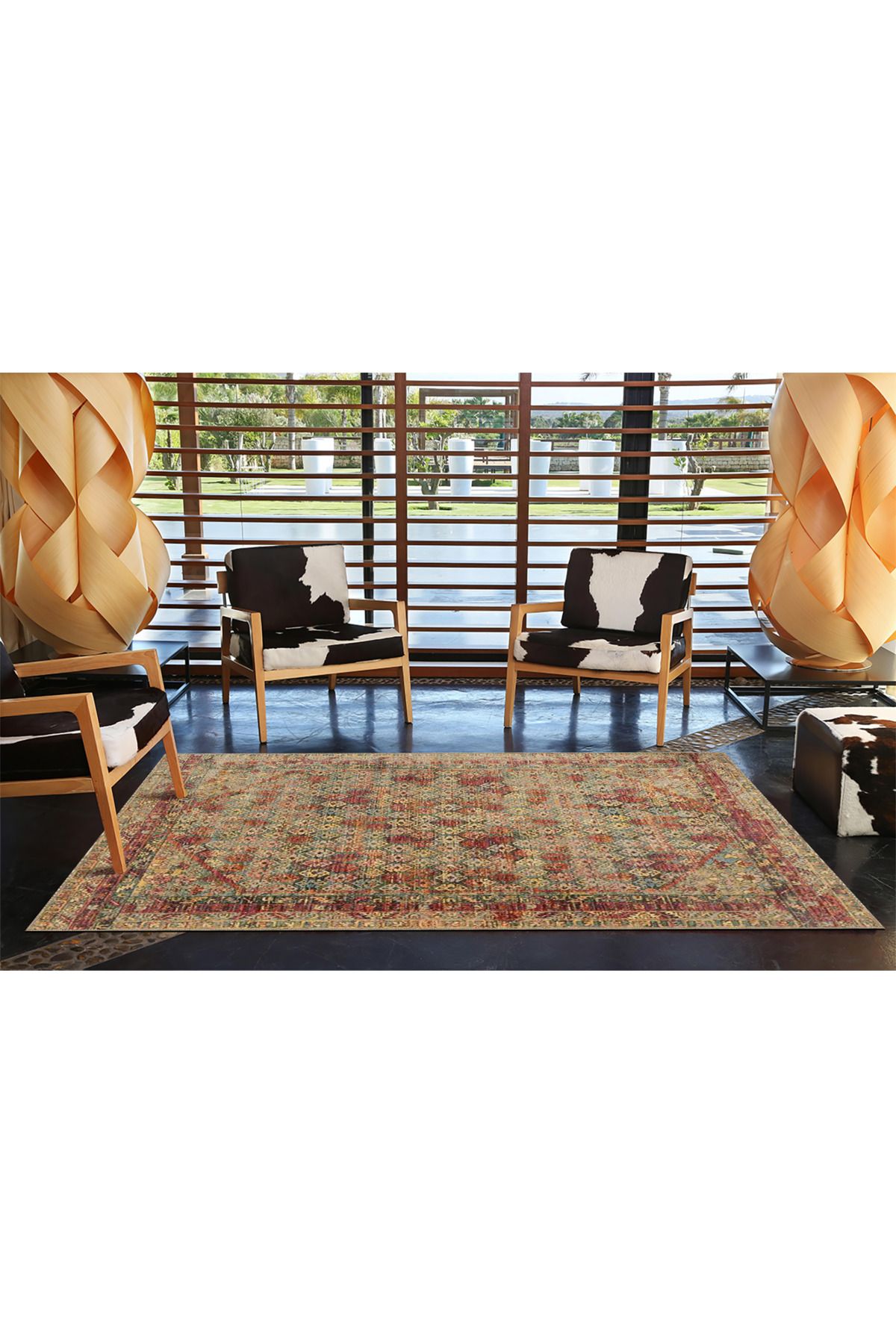 Çok Renkli Geleneksel Motif Etnik Desenli Vintage Dekoratif Halı 3959