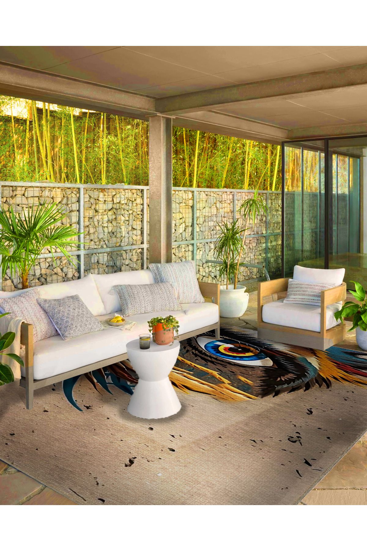 Animal Koleksiyonu Çok Renkli Göz Detaylı Dokuma Taban Yıkanabilir Halı animal02