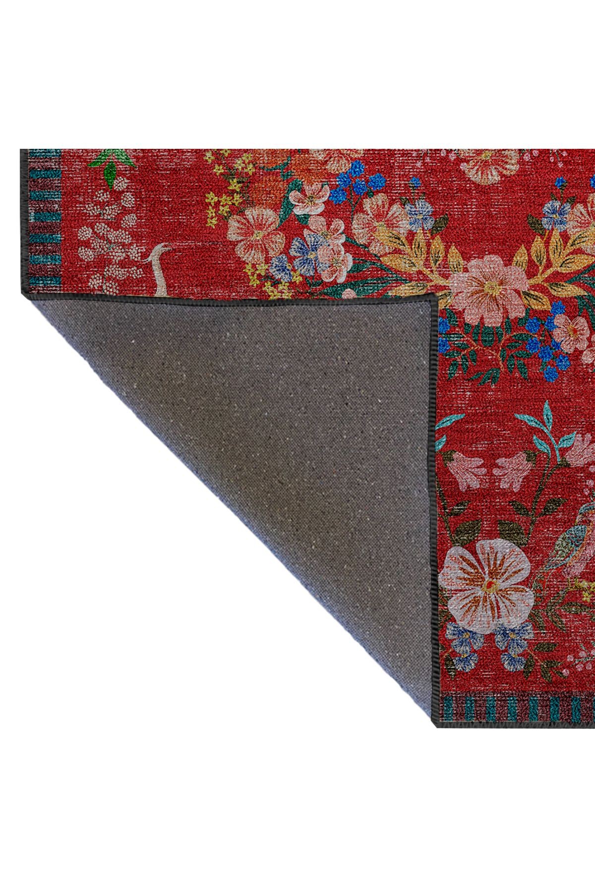 Floral Mira Kırmızı Tema Çok Renkli Çiçek Desenli Renkli Dokuma Taban Halı Mira 2919