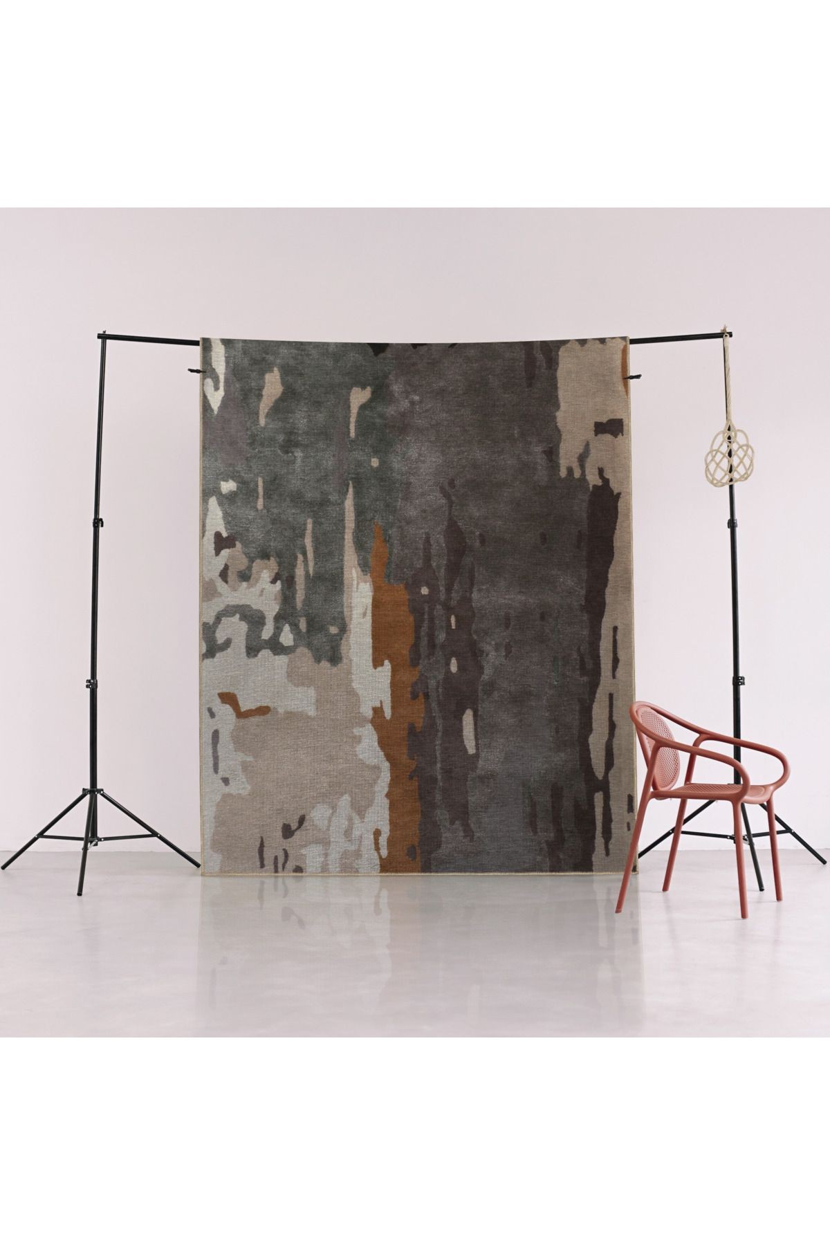 Gri Temalı Abstract Soyut Desenli Kreatif Modern Dekoratif Halı 3156
