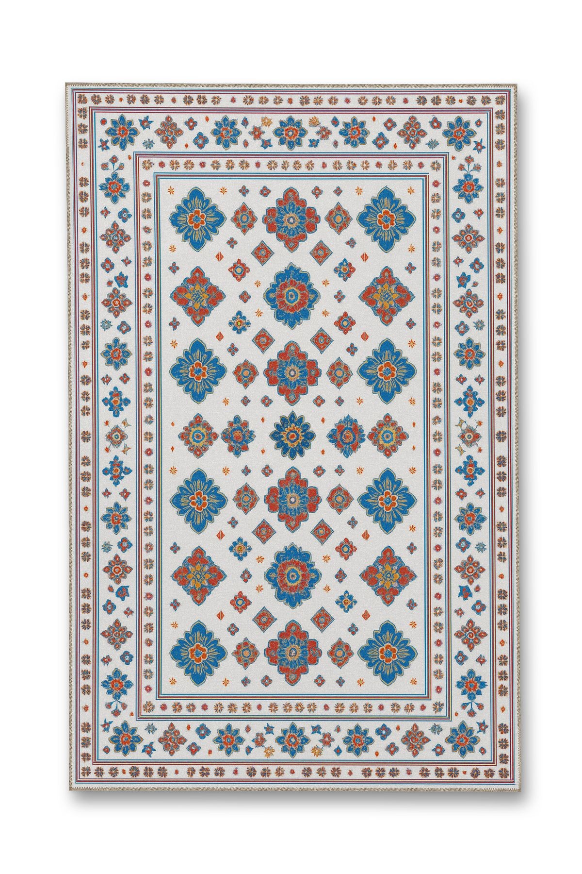 MOSSO Çok Renkli Geleneksel Motifler Detaylı Desen Dokuma Taban Vintage Dekoratif Halı mosso176