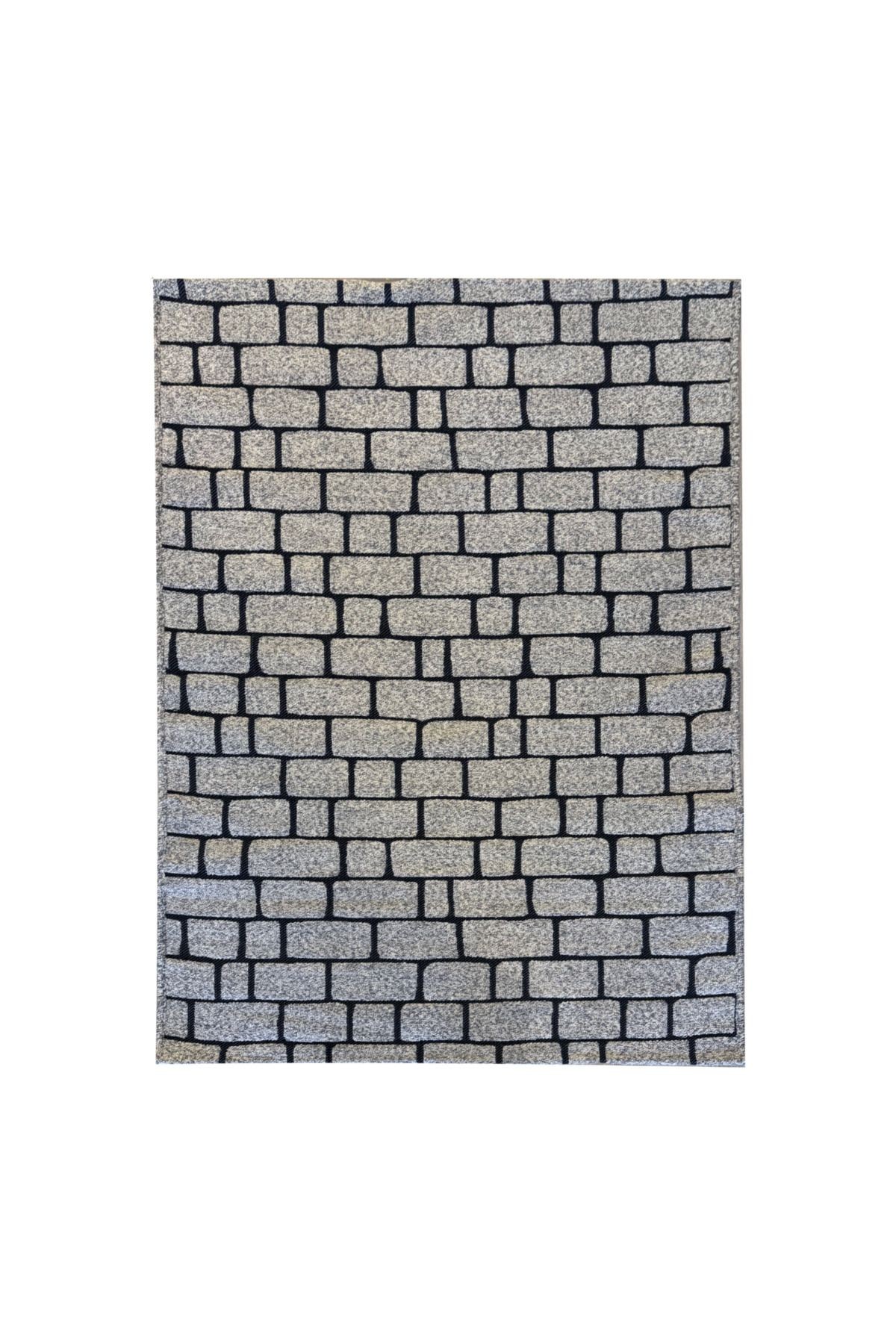 Stone Koleksiyonu Gri Taş Görünümlü Modern Makina Dokuma Halı