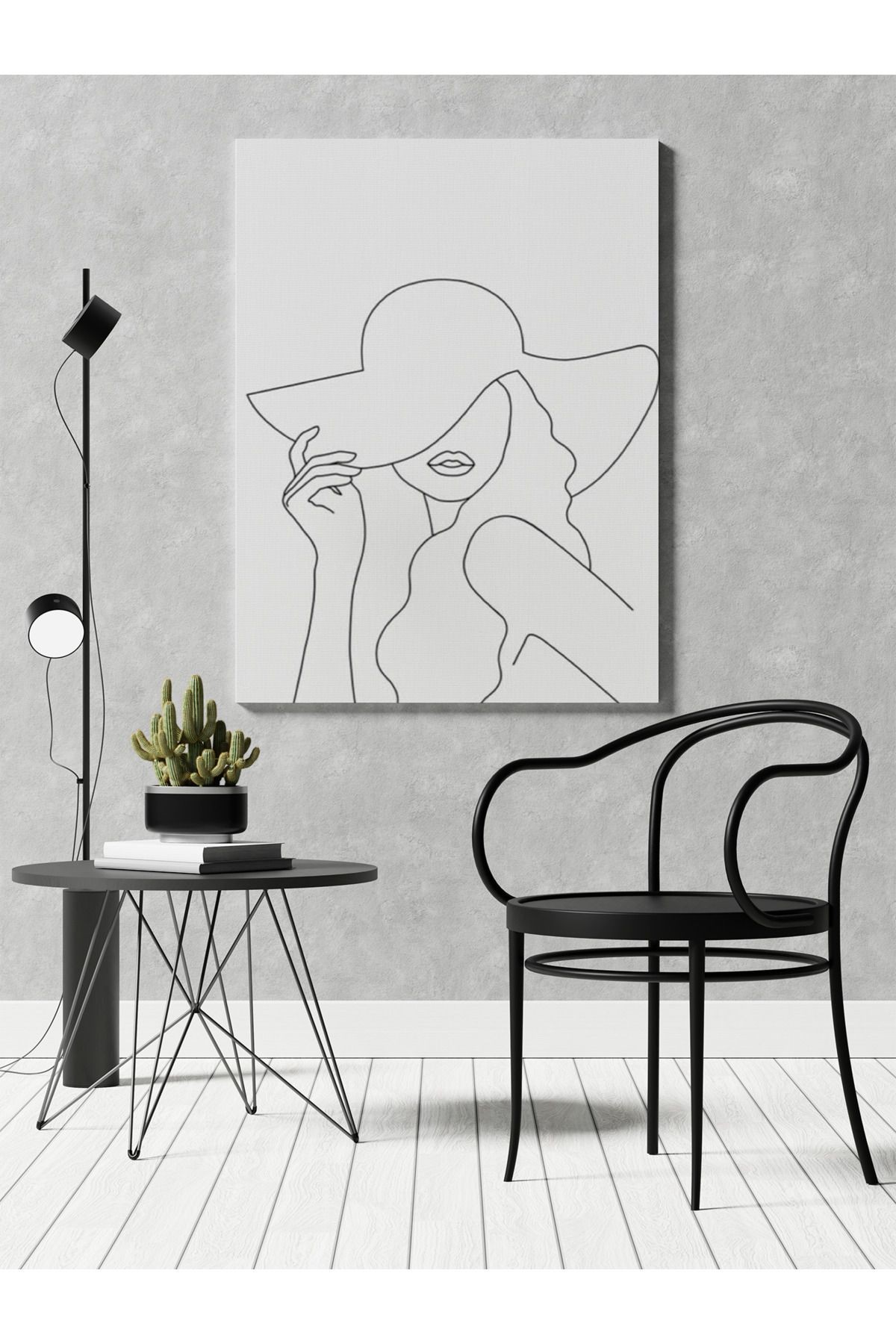 Kanvas Tablo Kız Çizgi Çizimli Desenli Temalı Tablo