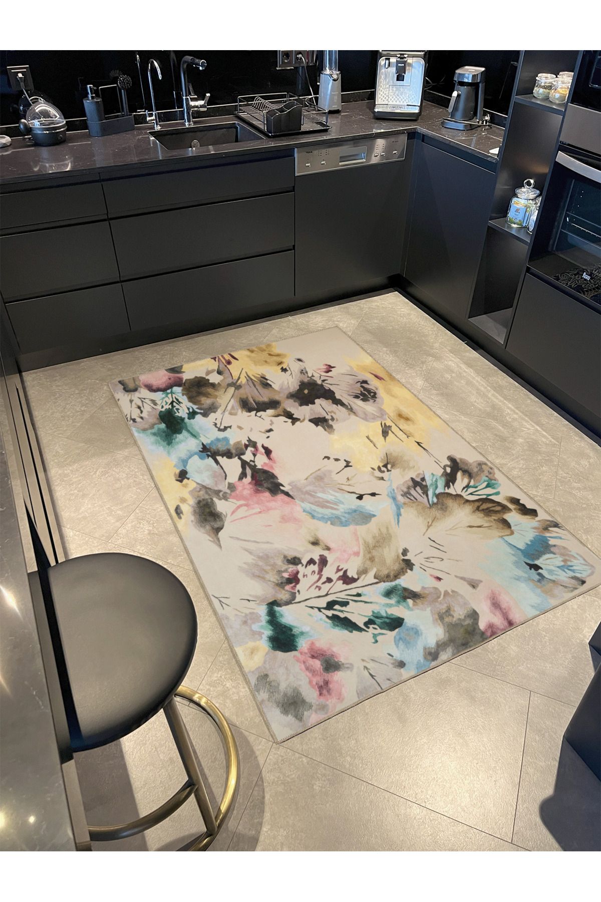 Krem Çiçekli Temalı Desenli Modern Dekoratif Halı ve Yıkanabilir Halı miravip9595