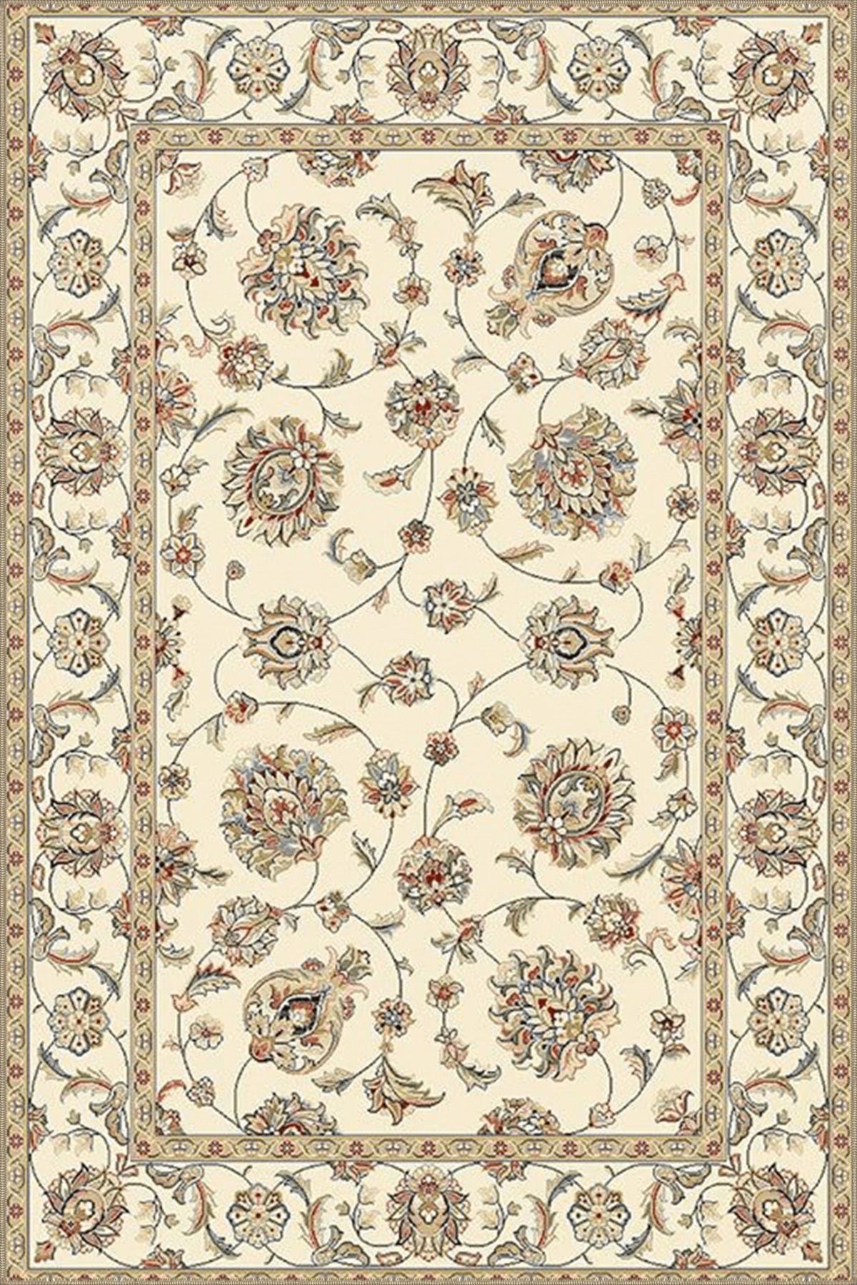 Bej Temalı Motifli Floral Etnik Çiçek Desenli Vintage Dekoratif Halı 3973
