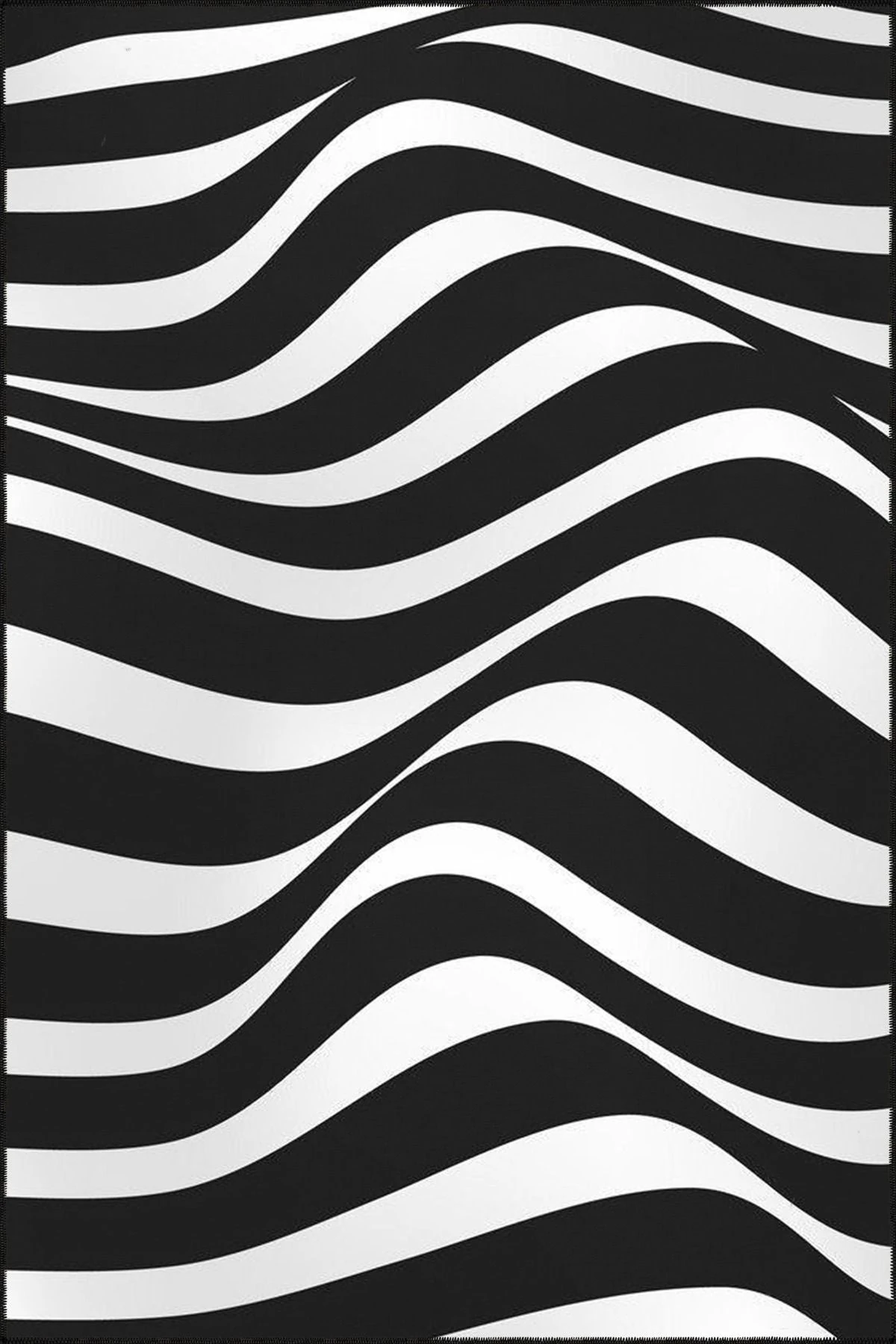 Siyah Beyaz Dalgalı Temalı Dekoratif Halı ve Yıkanabilir Halı miravip9750