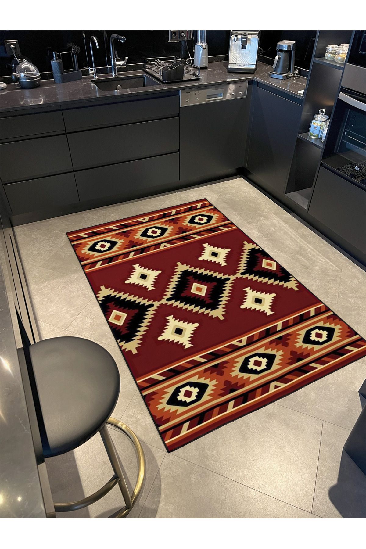 Baklavalı Kahverengi Geometrik Dekoratif ve Dokuma Taban Yıkanabilir Halı miravip8851