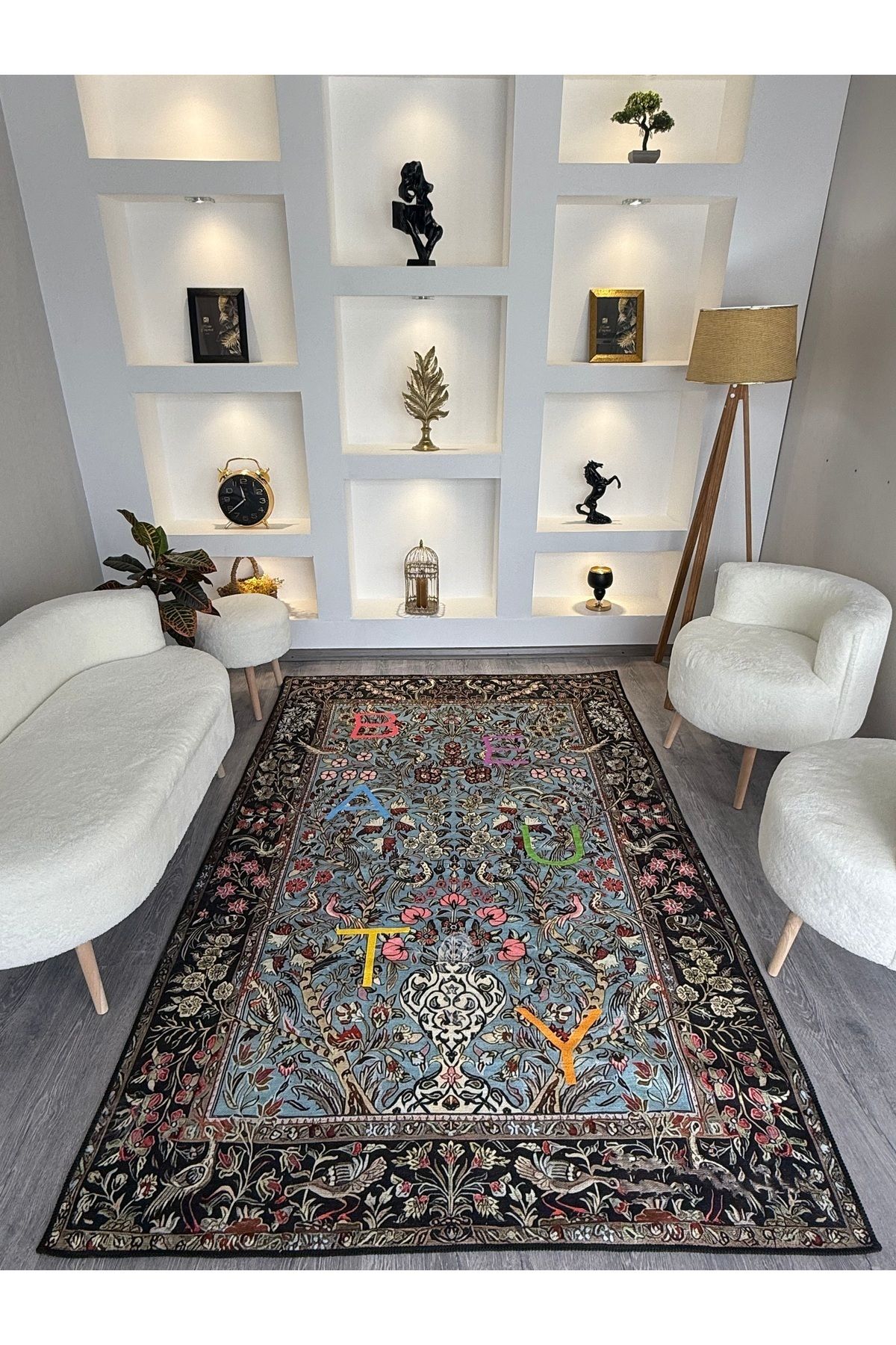 Opal Çok Renkli Geleneksel Desenli Beauty Yazı Detaylı Dokuma Taban Modern Dekoratif Halı opal07