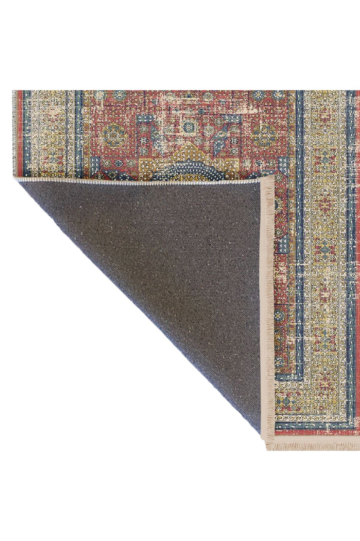 Memlük Koleksiyonu Çok Renkli Etnik Motifler Desenli Dokuma Taban Vintage Dekoratif Halı memlük33