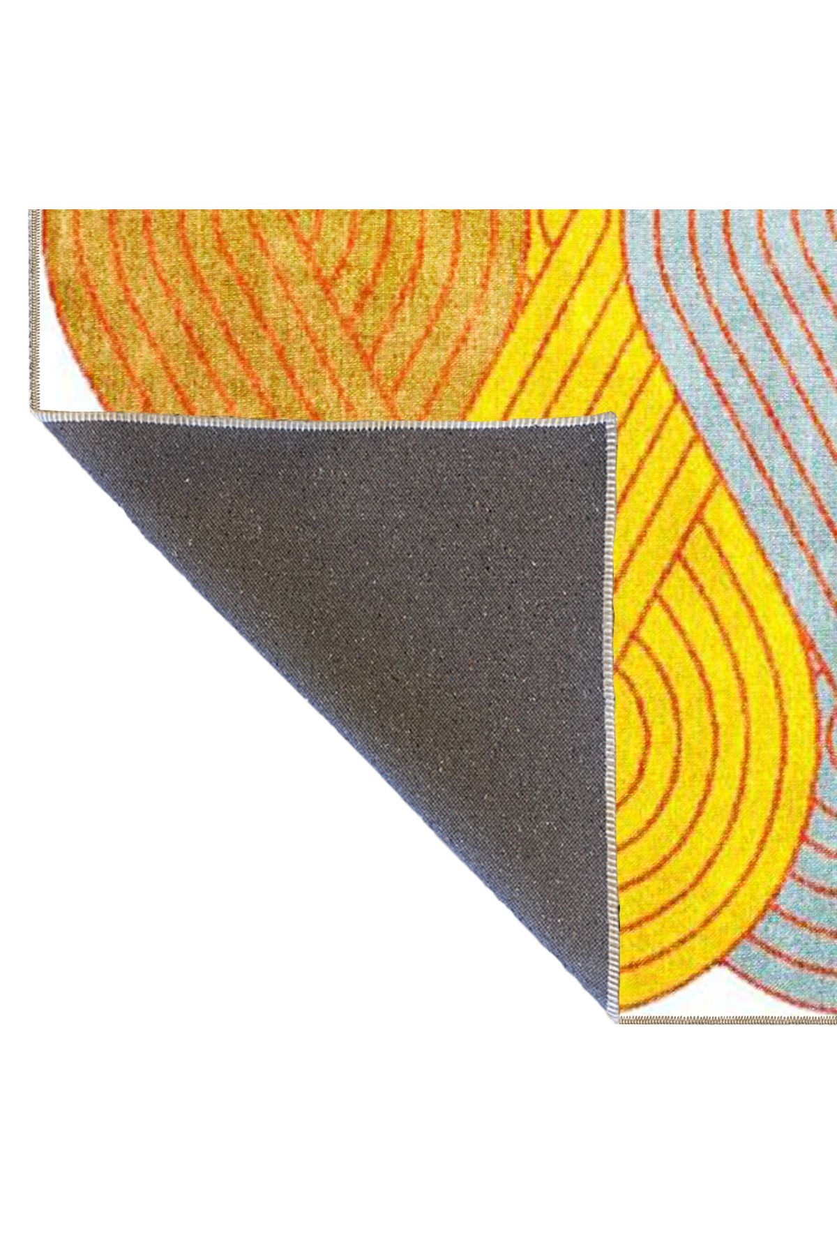 Gri ve Sarı Renk Tonlarında Dalgalı Desenli Dekoratif Halı 4079