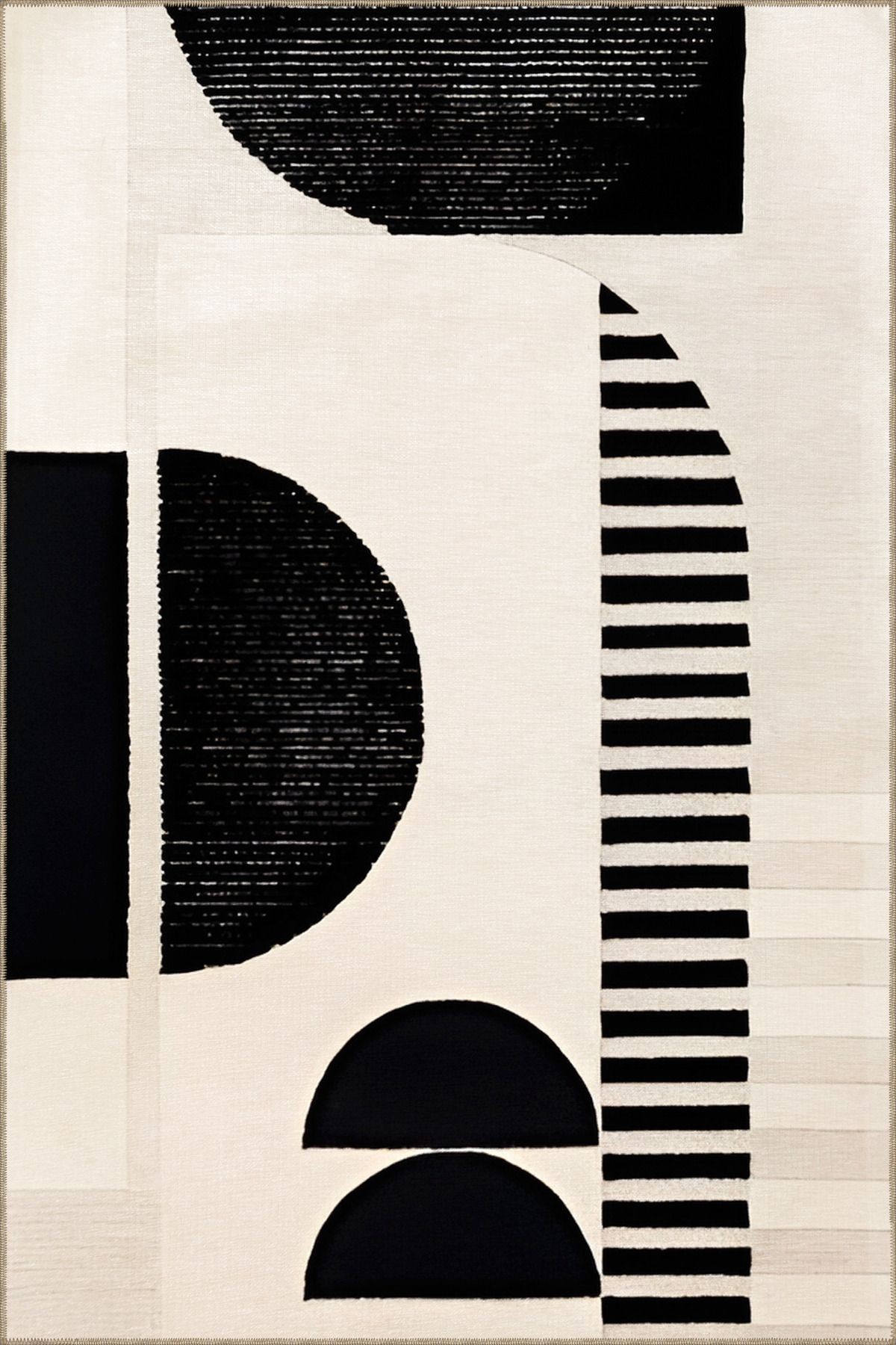 Siyah Bej Temalı Karma Geometrik Şekil Desenli Modern Dekoratif Halı 1999