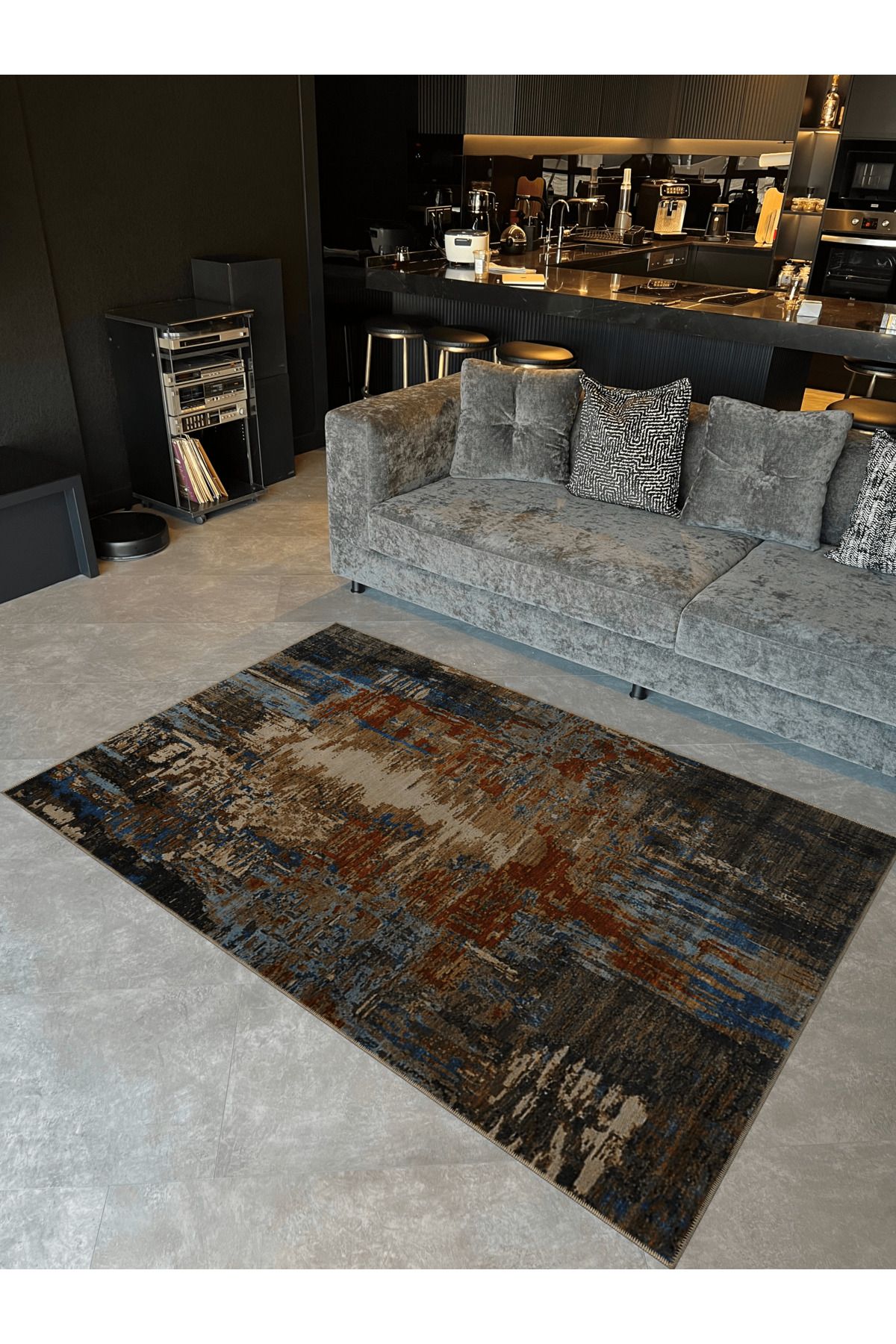 Çok Renkli Soyut Desenli Modern Dekoratif Halı 5373