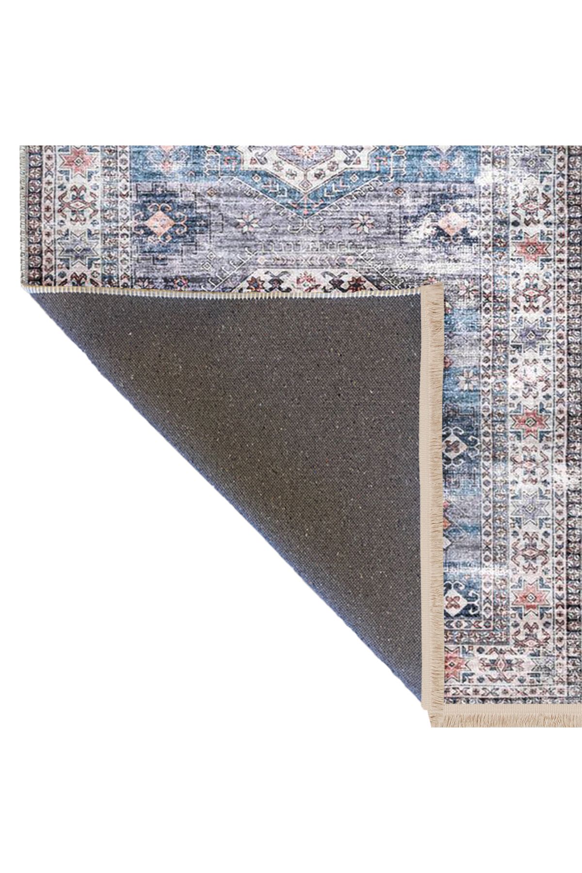 Asena Koleksiyonu Mavi Temalı Geleneksel Motif Bohem Tarzı Desenli Vintage Dekoratif Halı 28