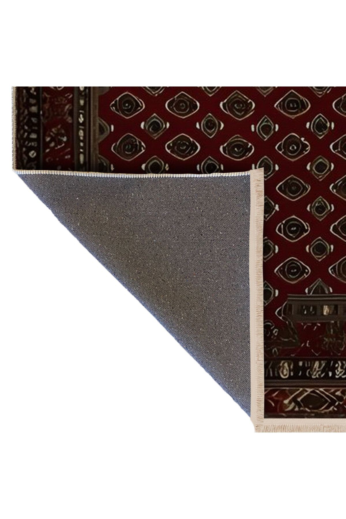 Mira Vintage Bordo Siyah Çiçek  Desenli Dokuma Taban Yıkanabilir Halı miravintage02