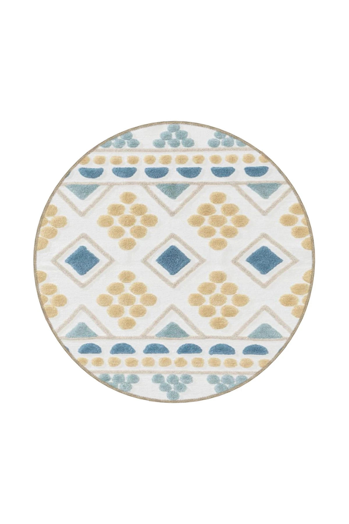 Krem Geometrik Dokuma Taban ve Dekoratif Yıkanabilir Halı miravip8503