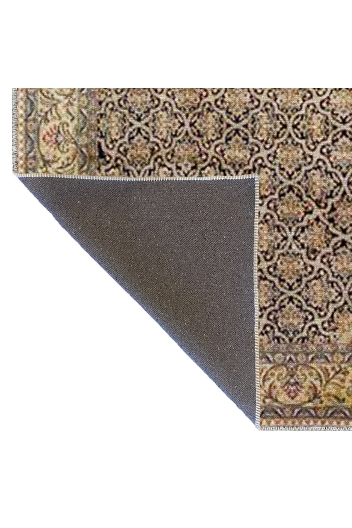 Kahve Bej Temalı Geleneksel Motif Etnik Desenli Vintage Dekoratif Halı 3287