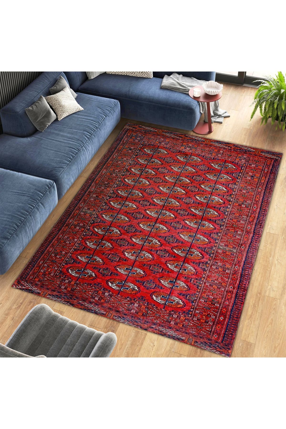 Mete Koleksiyonu Bordo Temalı Etnik Motifli ve Geleneksel Desenli Vintage Dekoratif Halı 50