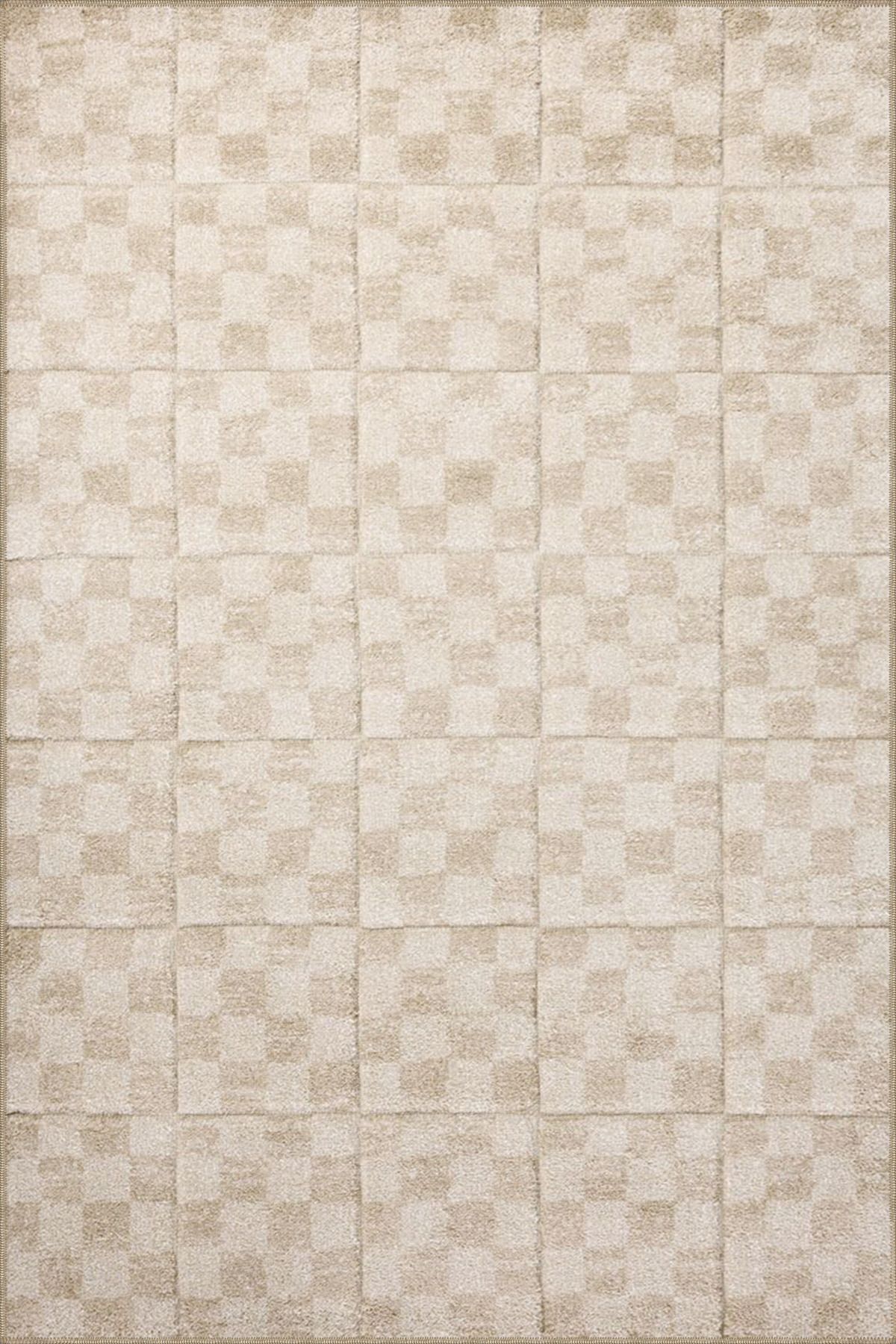 Küplü Kareli Krem Dokuma Taban Yıkanabilir Halı miravip9099