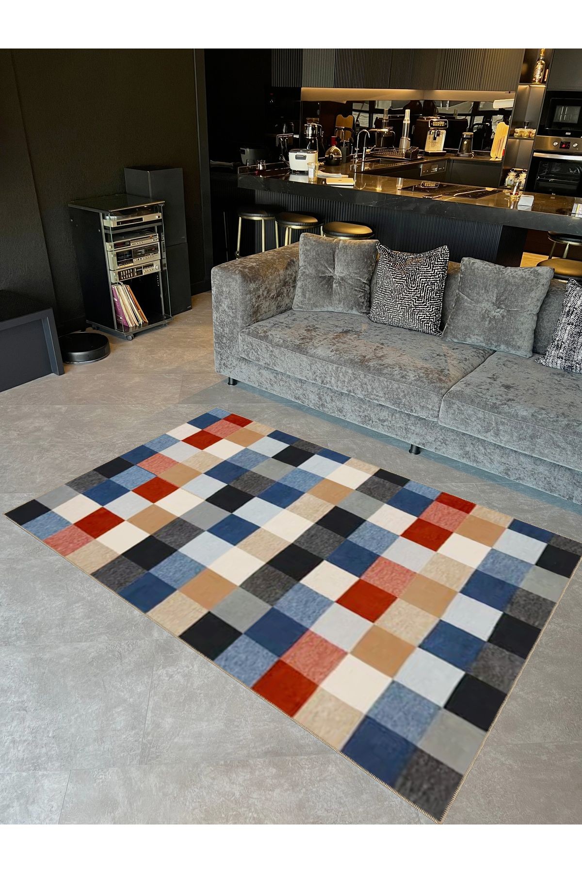 Ametist Serisi Çok Renkli Piksel Patchwork Desenli Dokuma Taban Modern Dekoratif Halı ametist34