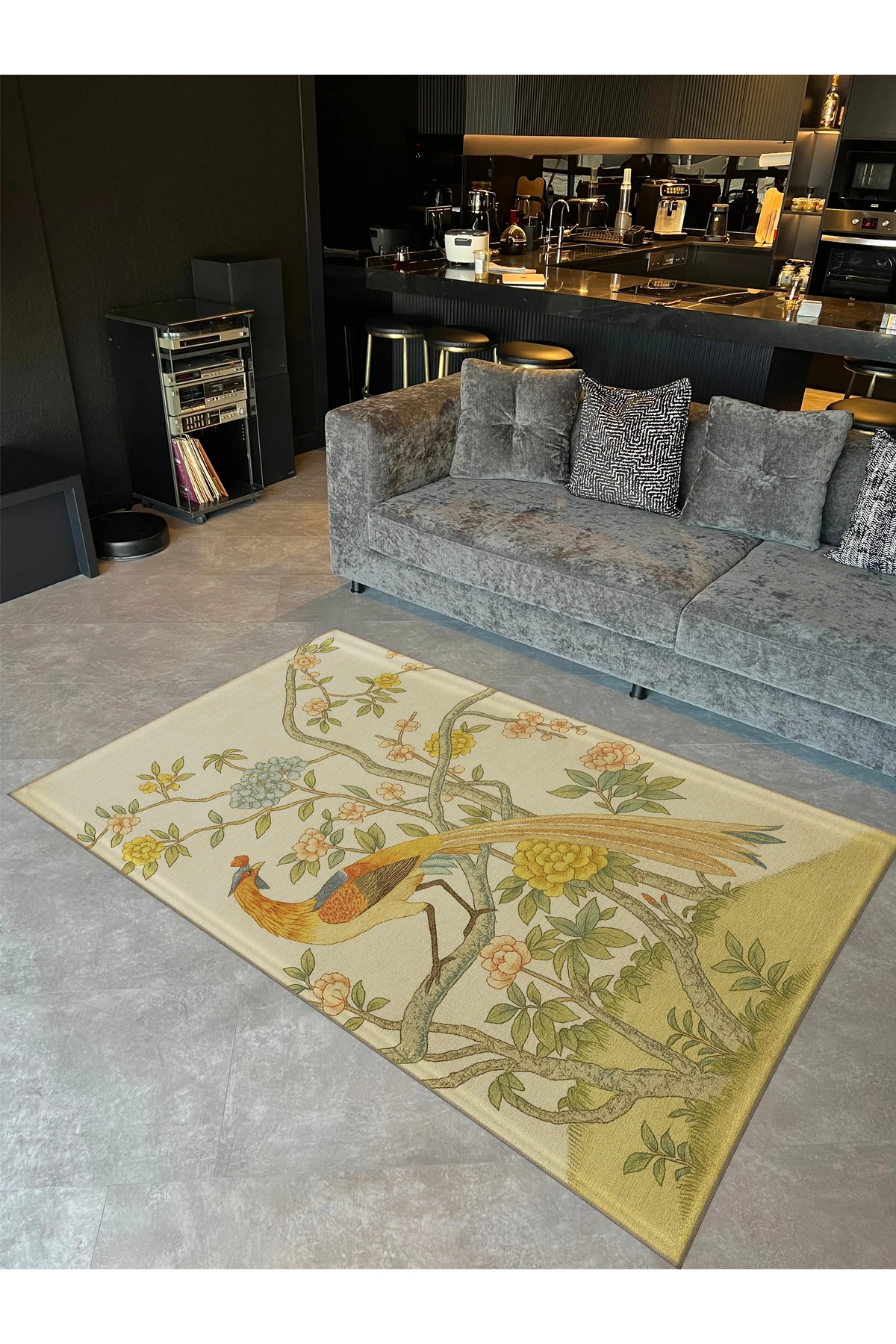 MOSSO Tavus Kuşu Temalı Desenli Modern Dekoratif Halı mosso427