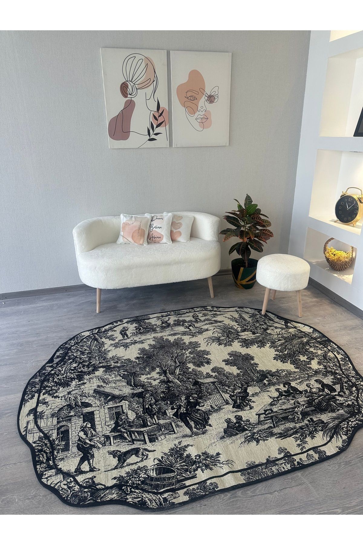 Série Vintage Noir Beige Siyah Bej Desenli  Dokuma Taban Dekoratif Halı vintage01