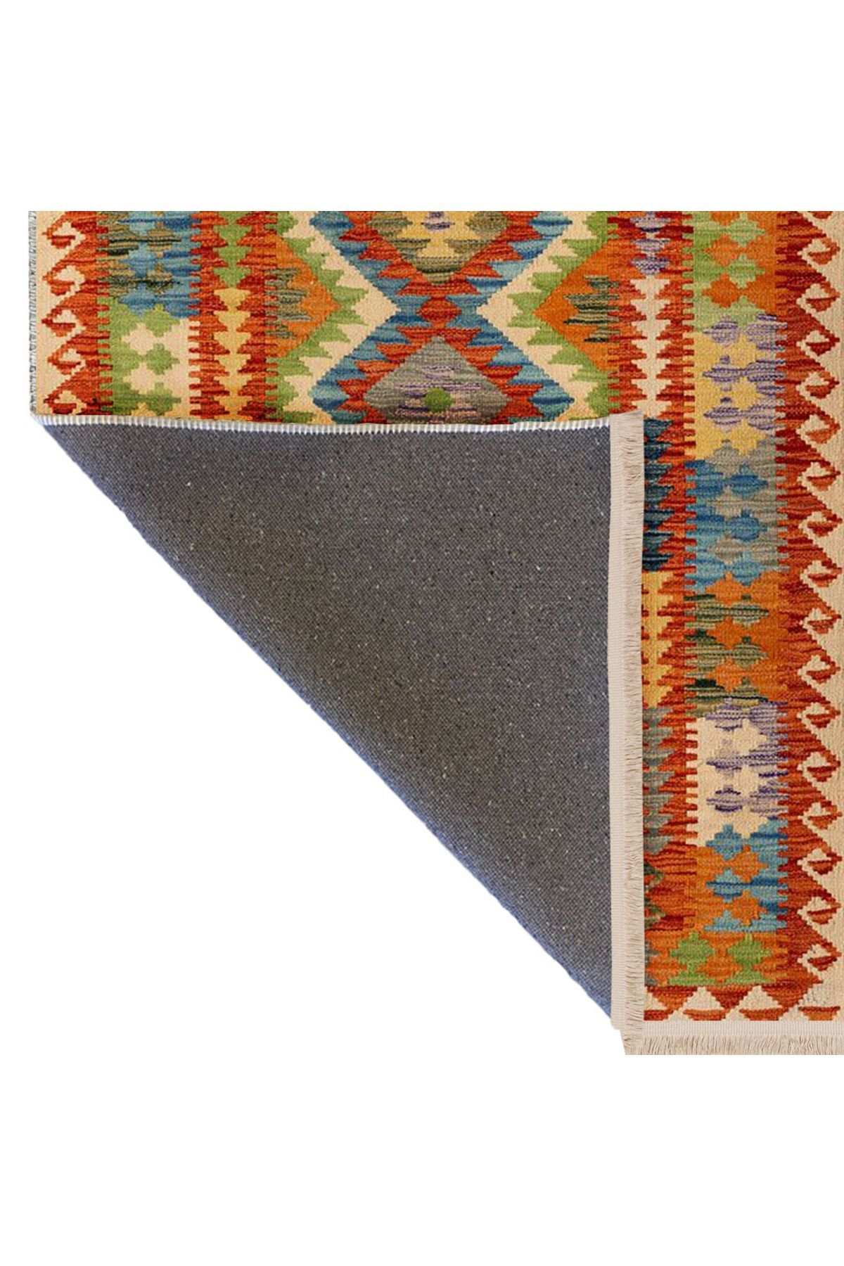 İnci Koleksiyonu Çok Renkli İskandinav Desenli Dokuma Taban Vintage Dekoratif Halı inci34