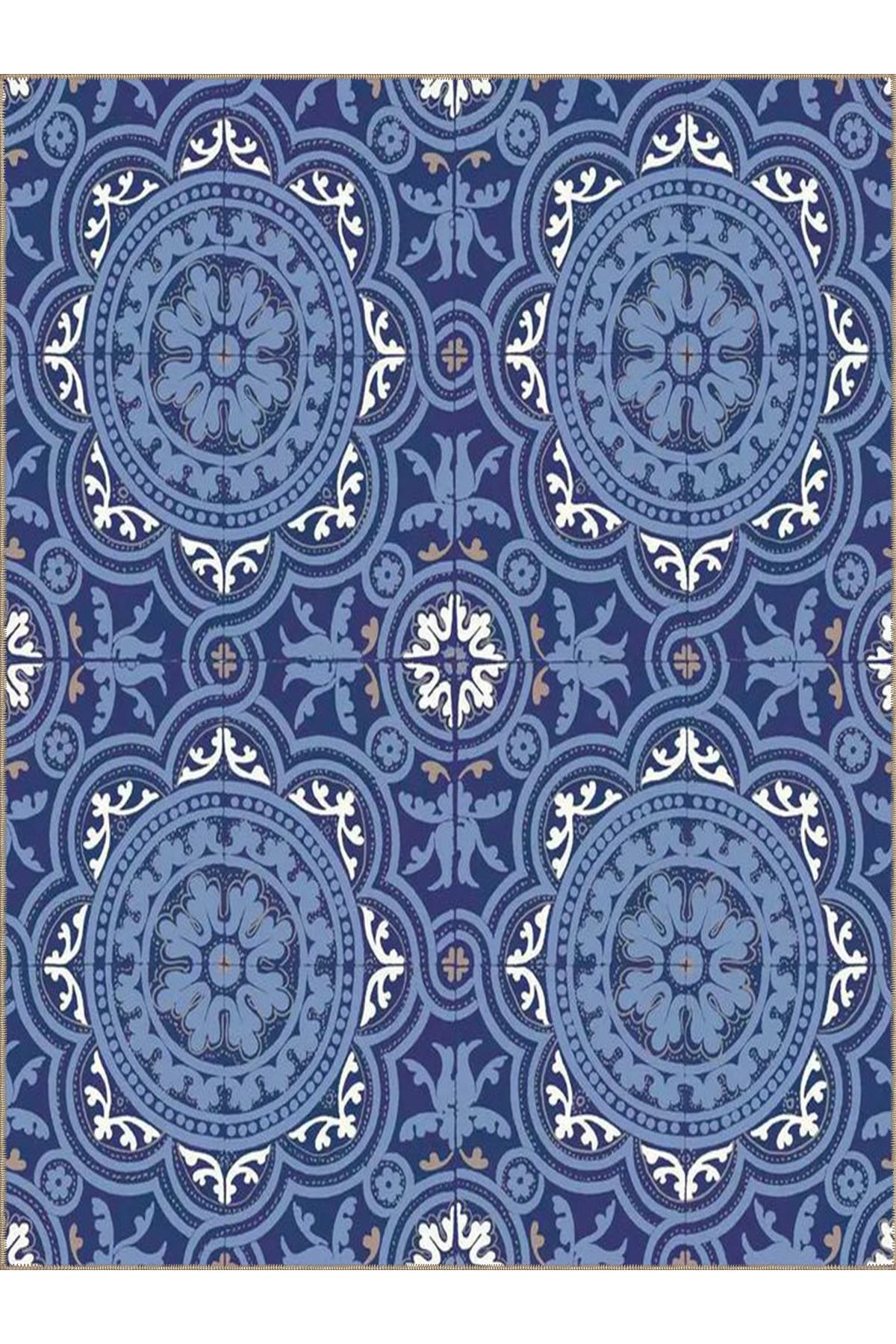 Tuğrul Koleksiyonu Mavi Tonlarda Çiçek Motifleri Desenli Dokuma Taban Modern Dekoratif Halı 15