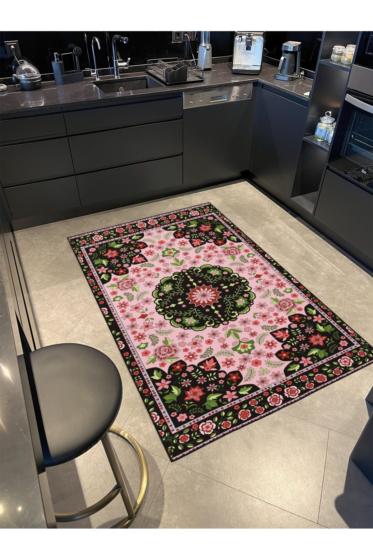 Pembe Geometrik Floral Modern Dekoratif Halı miravip149