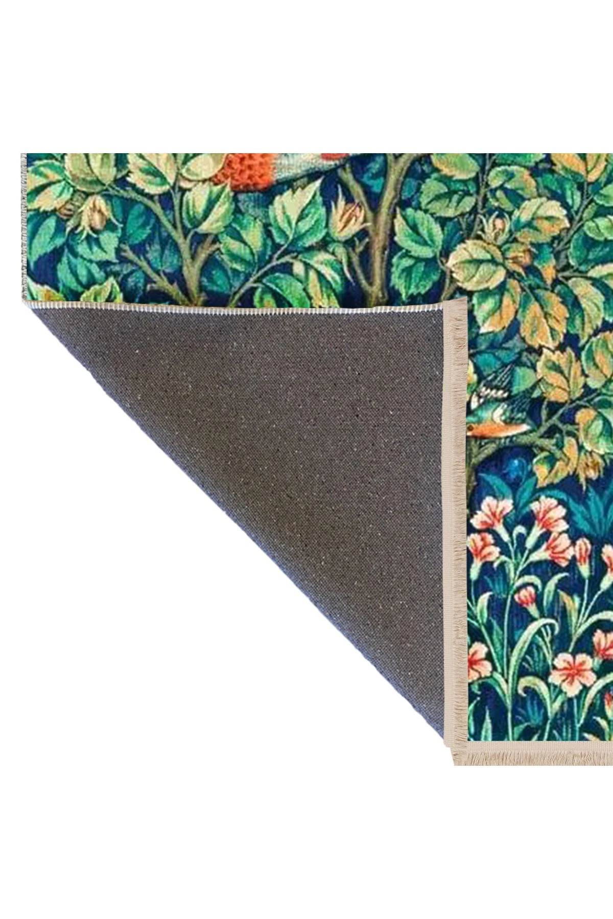 Özge Koleksiyonu Yeşil Doğa Temalı Kuş ve Çiçekler Detaylı Dokuma Taban Modern Dekoratif Halı özge08