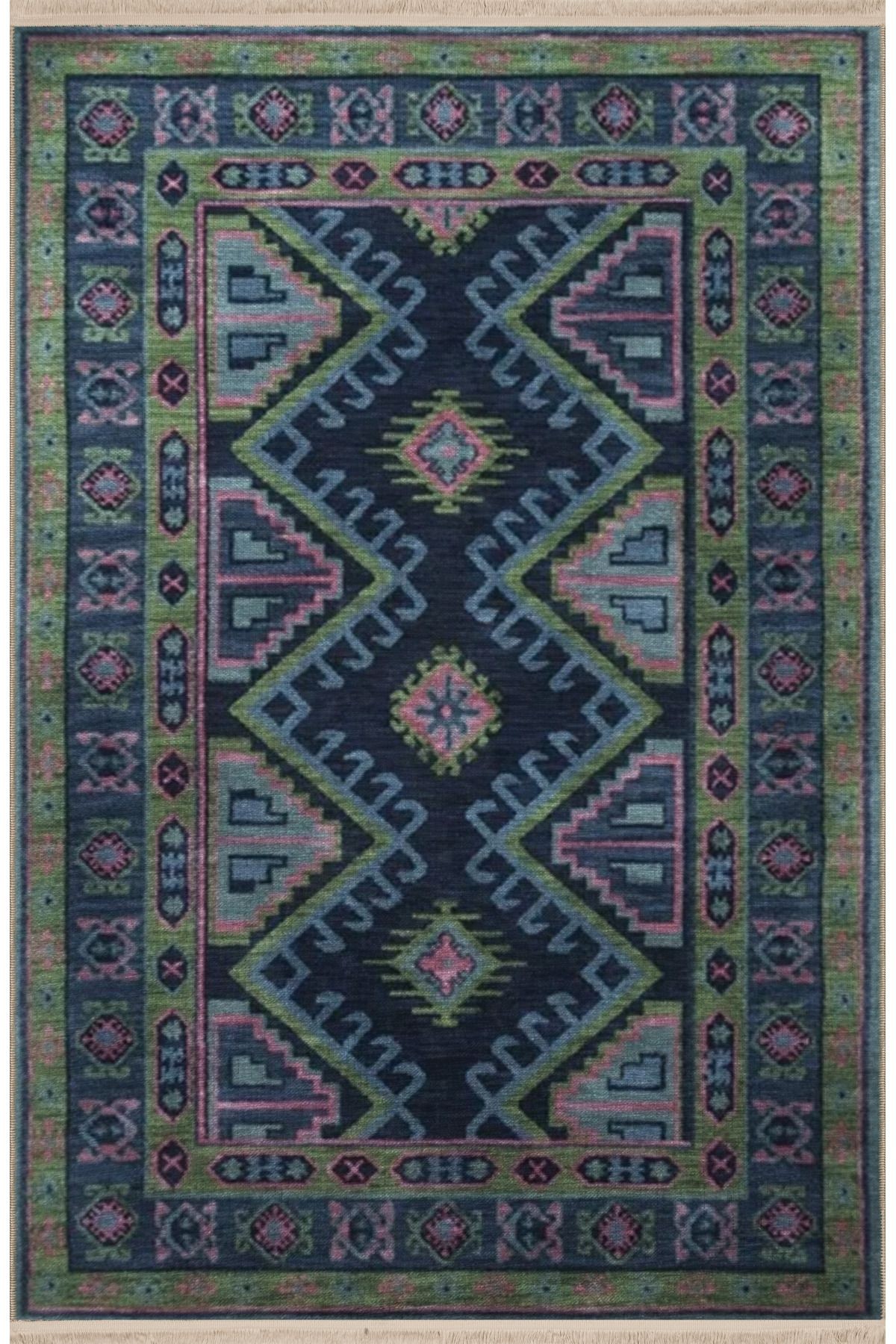 Koyu Ton Çok Renkli Geleneksel Motif Etnik Desenli Kreatif Vintage Dekoratif Halı 2796
