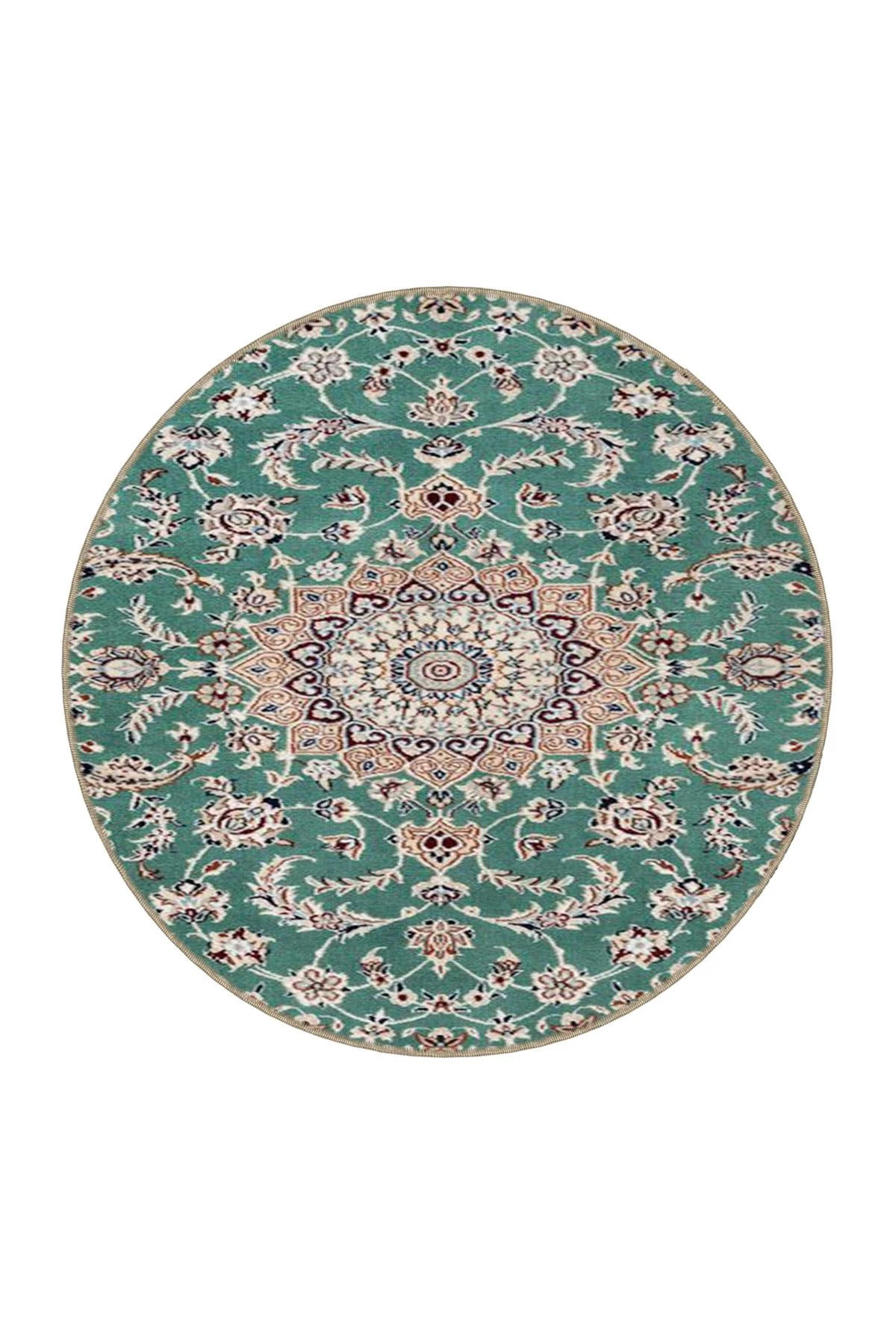 Yeşil Gri Çiçekli Geleneksel Desenli Kreatif Dokuma Taban Halı miravip129