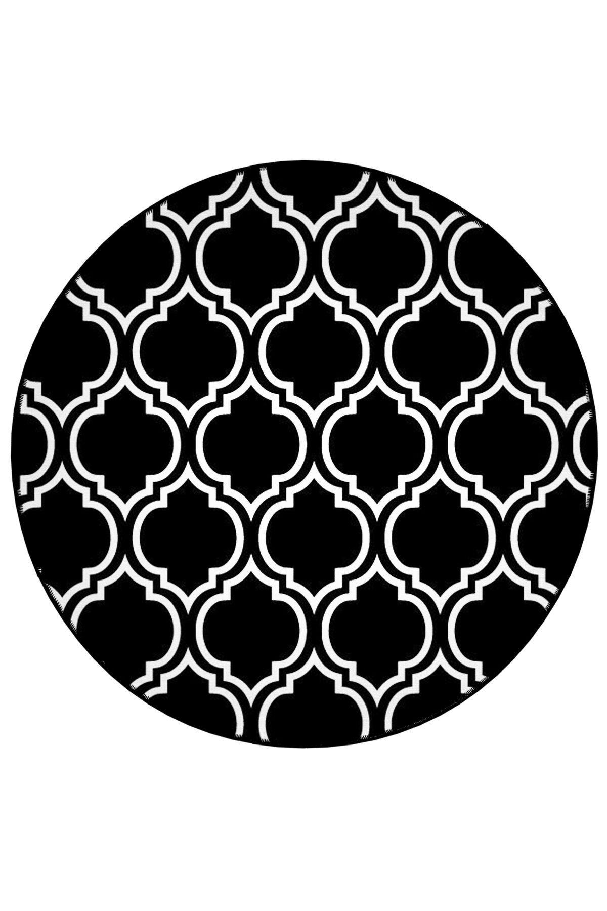 Mira Yuvarlak Siyah Beyaz Geometrik Desenli Dokuma Taban Dekoratif Halı 5739