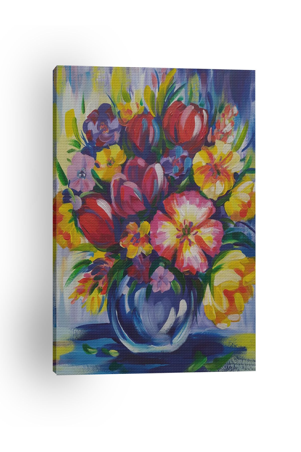 Kanvas Tablo Vazo Çiçekli Pastel Renkli Desenli Renkli Temalı Modern Tablo