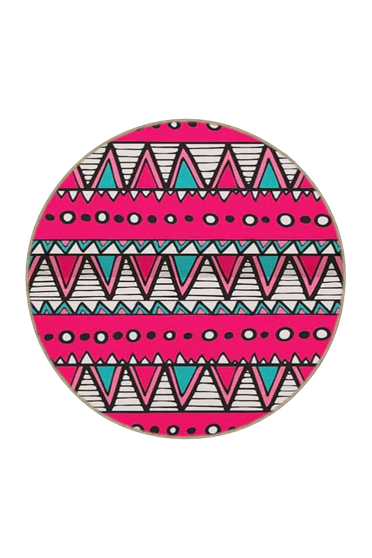 Pembe Temalı Karma Geometrik Desenli Modern Dekoratif Halı 4714