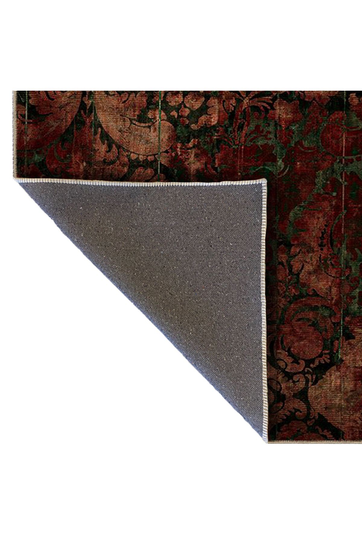 Bej ve Bordo Temalı Geleneksel Motif Desenli Vintage Dekoratif Halı 5162