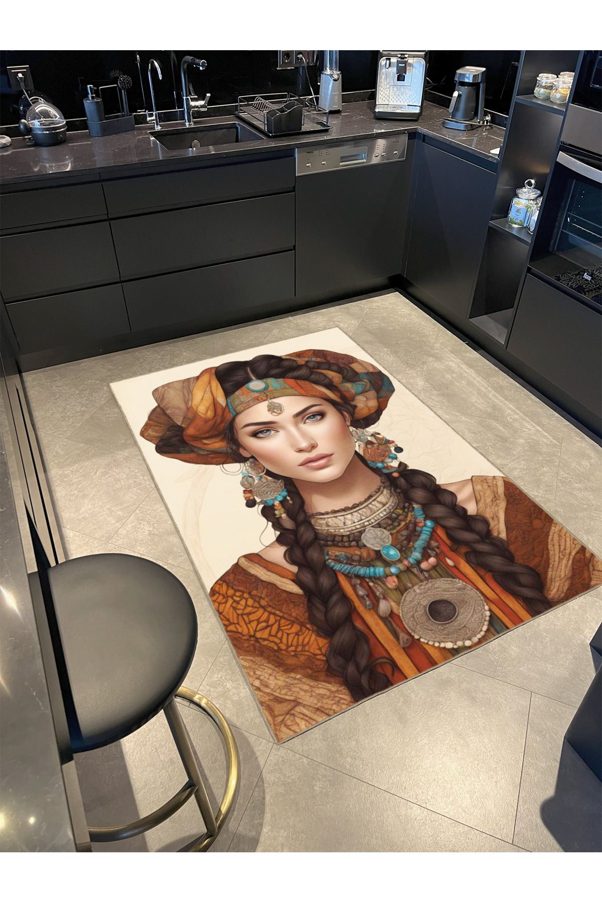 Kahverengi Kız Desenli DokumaTaban miravip769