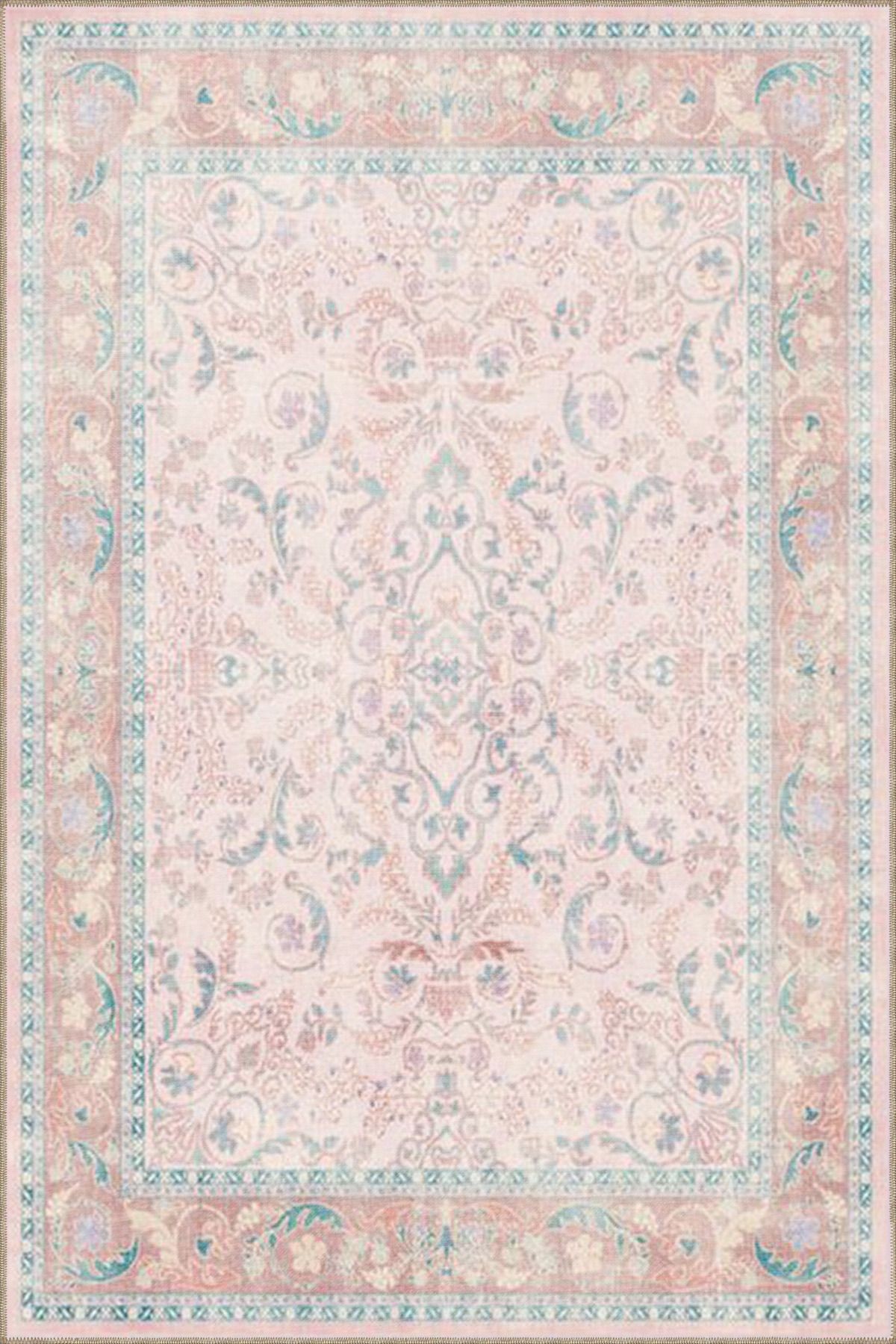 Modern Açık Pembe Geleneksel Desenli Yıkanabilir Dekoratif Halı miravip8046