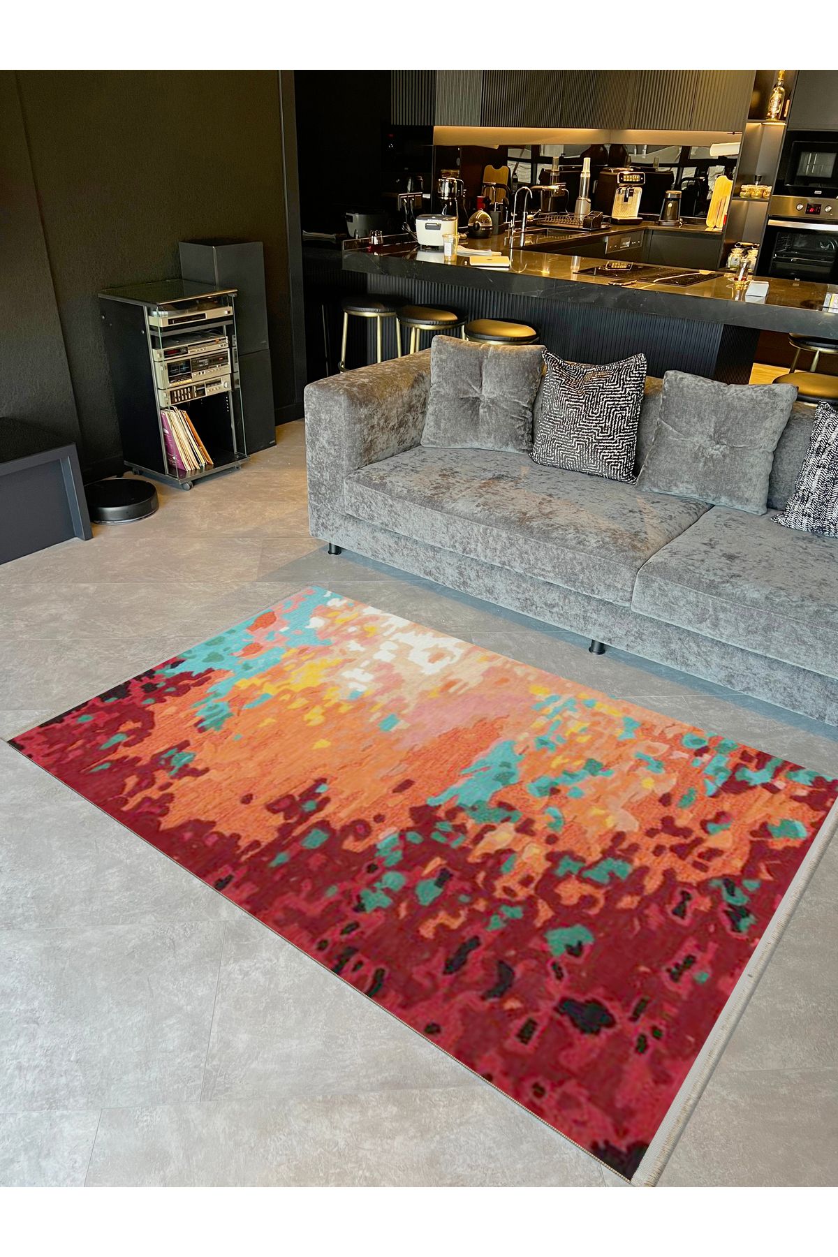 Güney Koleksiyonu Çok Renkli Soyut Abstract Desenli Kreatif Modern Dekoratif Halı 10