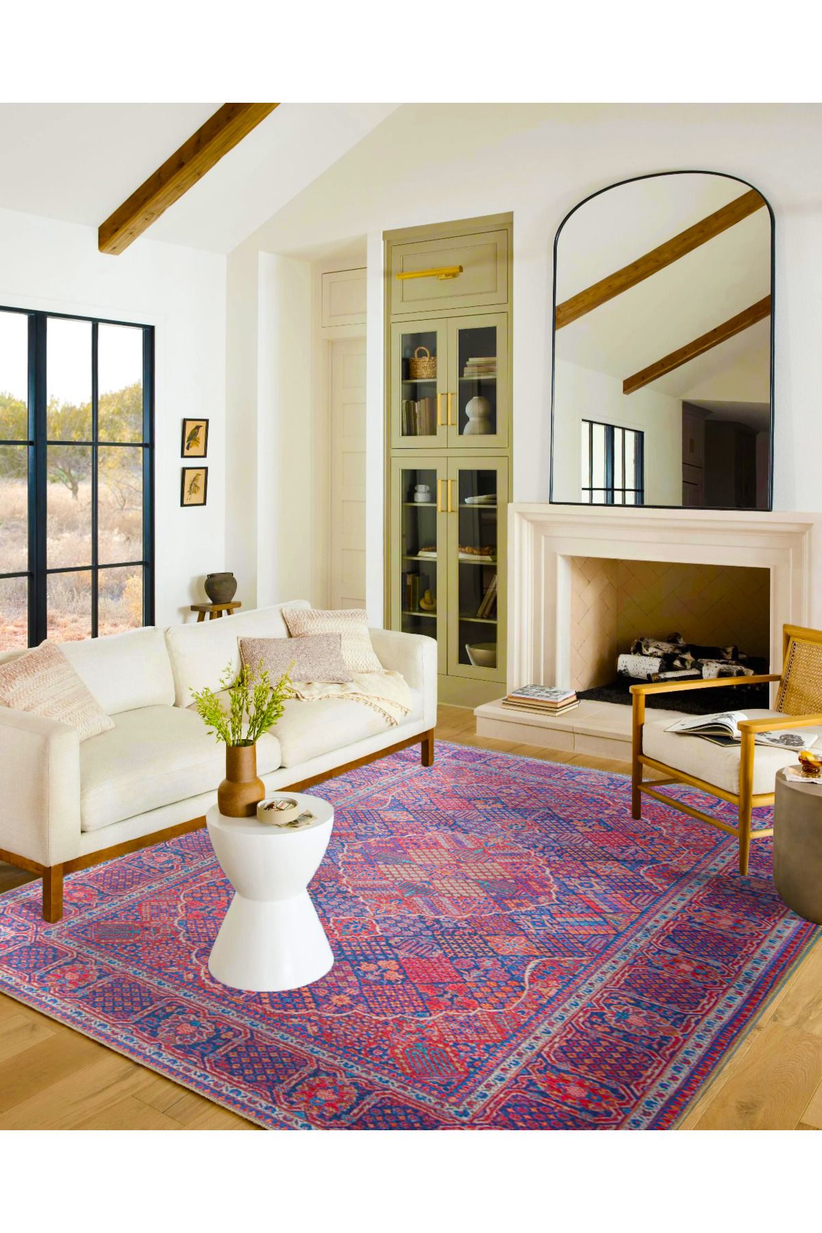 Geleneksel Temalı Geometrik Mor Dekoratif Halı ve Yıkanabilir Halı miravip9613