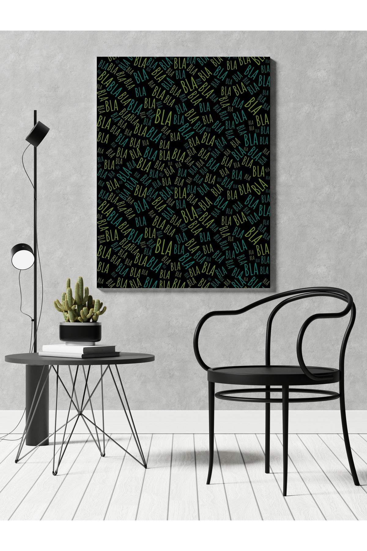 Kanvas Tablo Siyah Tema Renkli Bla Bla Yazı Desen