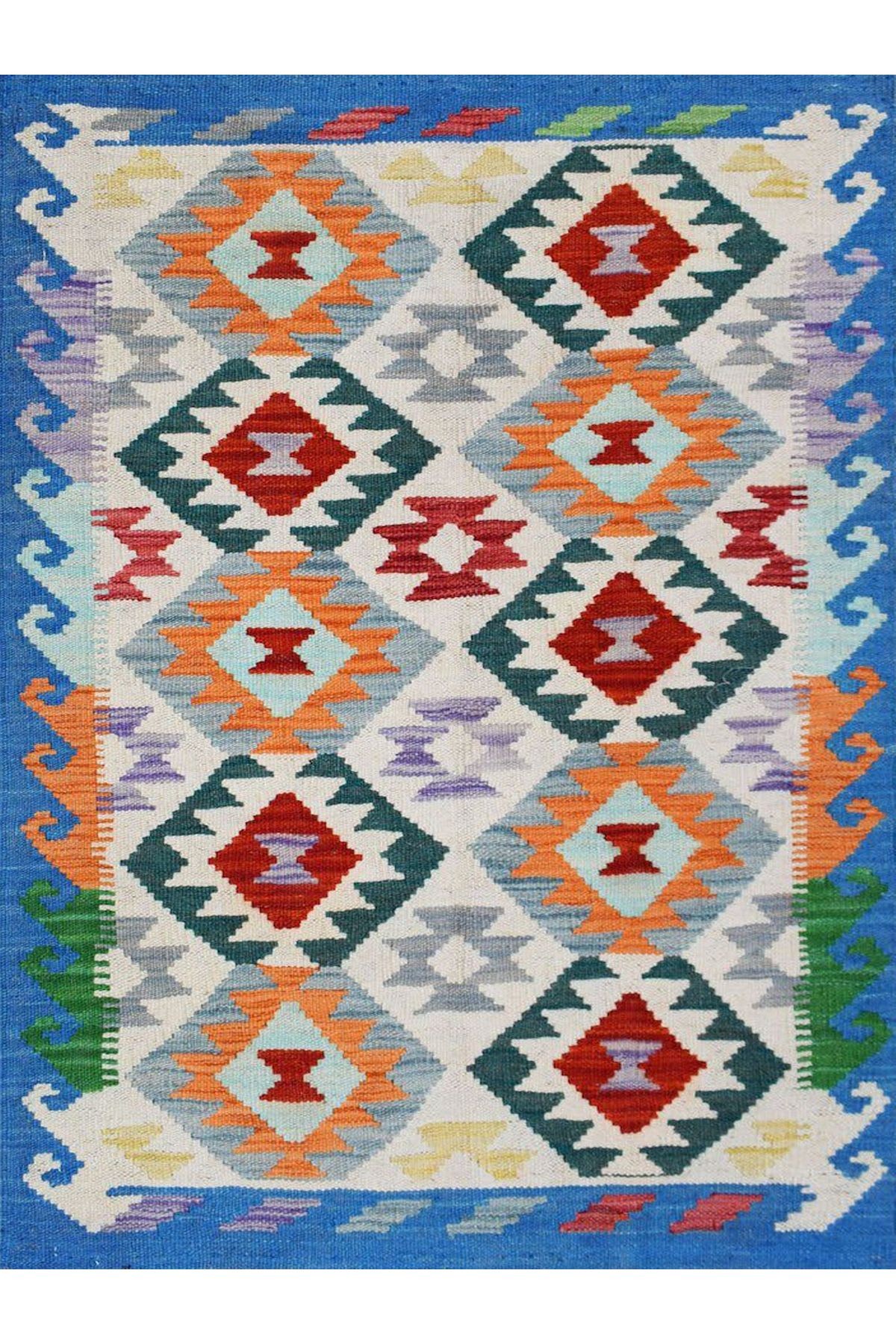 Asena Koleksiyonu Çok Renkli Geometrik Desenli Vintage Dekoratif Halı 06