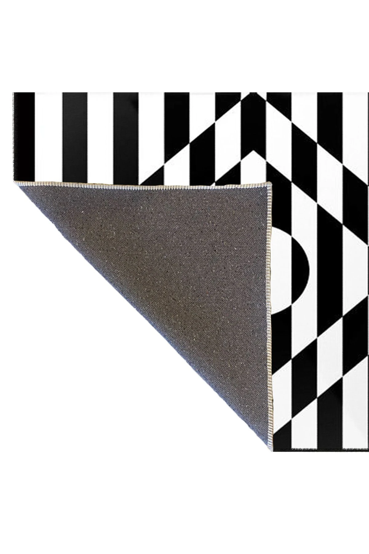 Siyah Beyaz Geometrik Şekilli Desenli Dekoratif ve Yıkanabilir Halı miravip9234