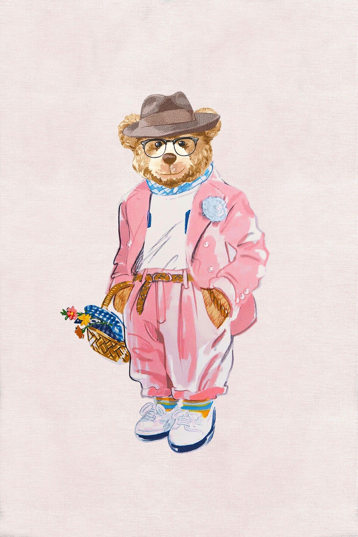 Mira 954 Pembe Teddy Bear Açık Gri Dokuma Taban Halı