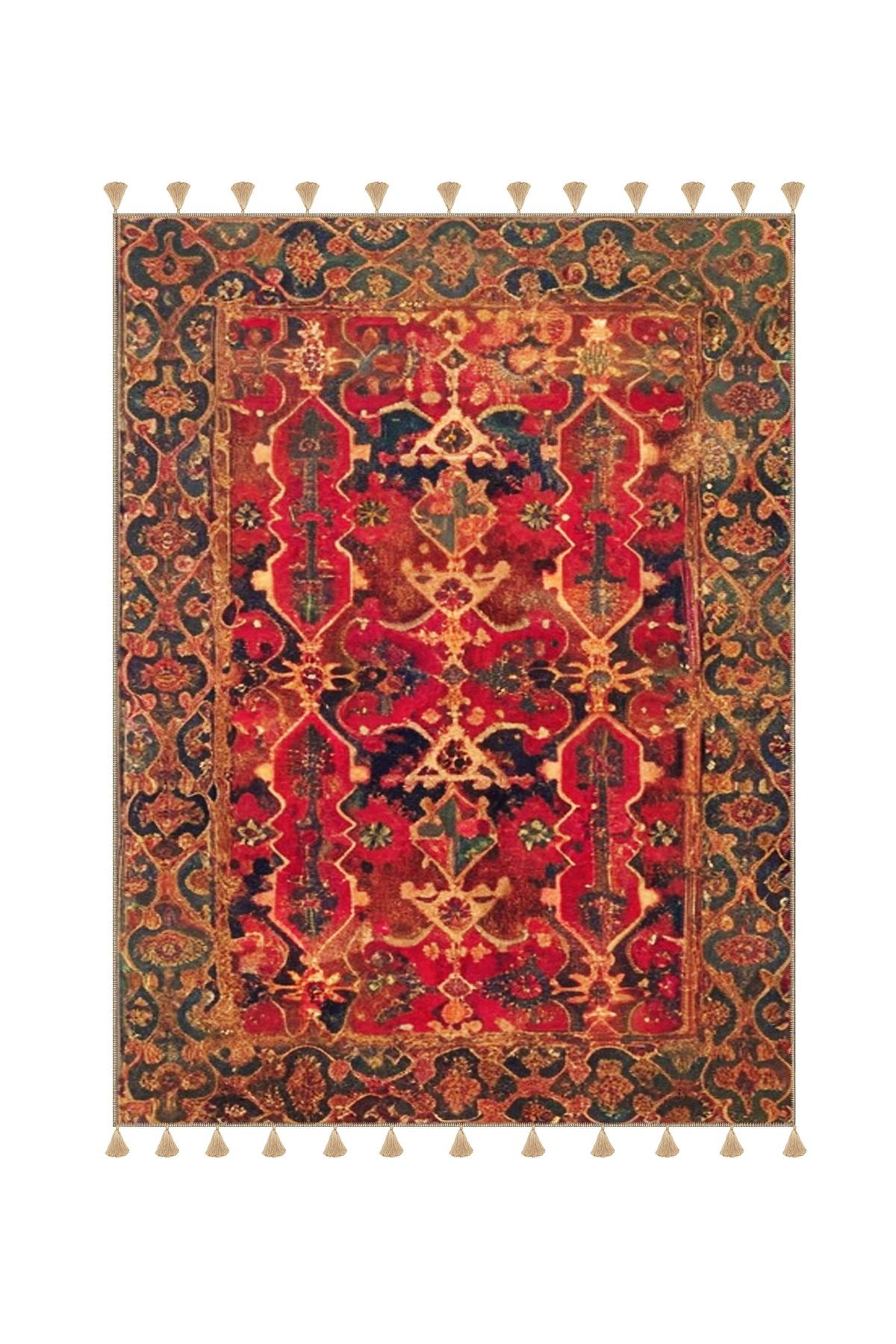 Royal Soyut Antik Desenli Püskül Detaylı Dokuma Taban Modern  Dekoratif Halı royal46